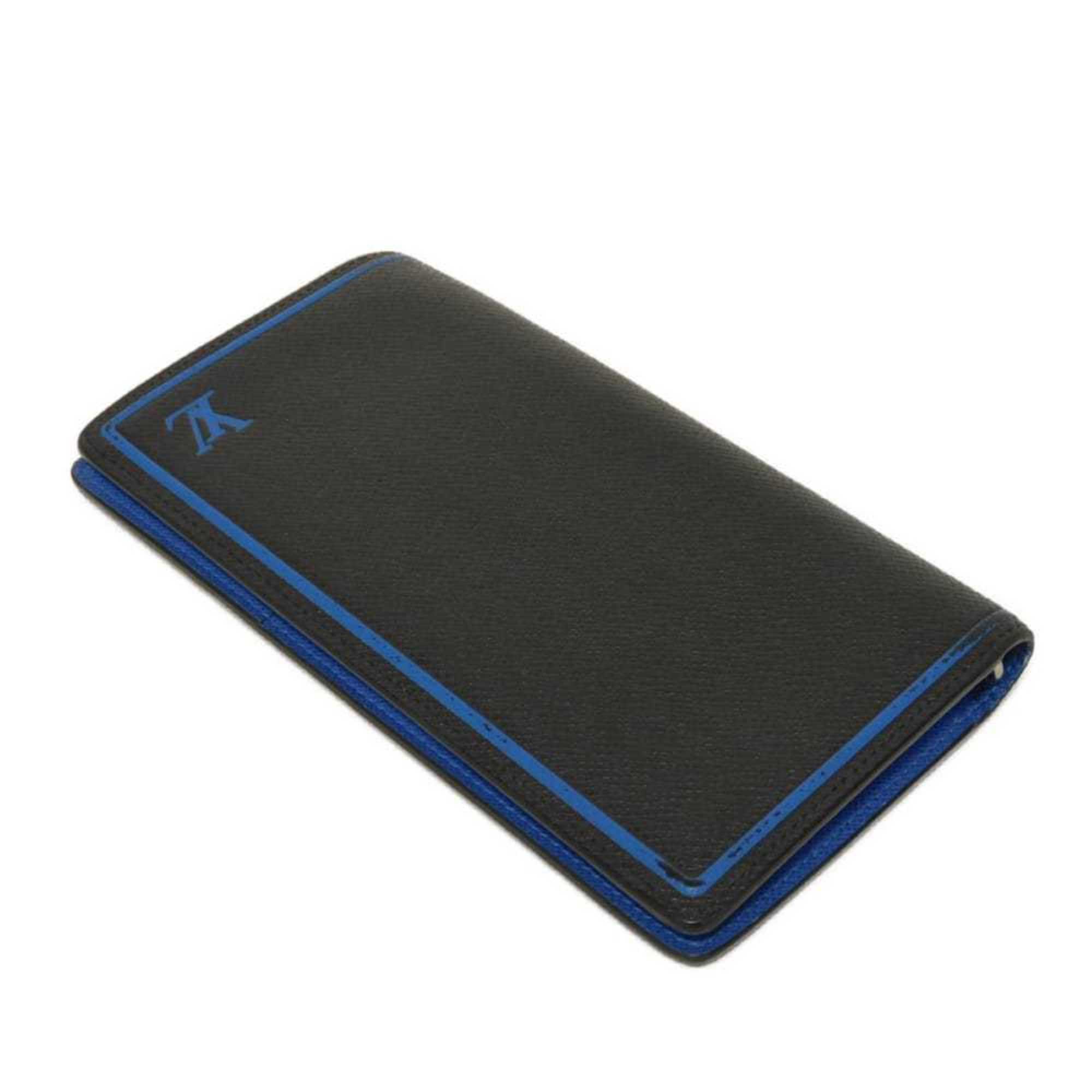 Louis Vuitton Black Blue Noir Taiga Leather Long Wallet