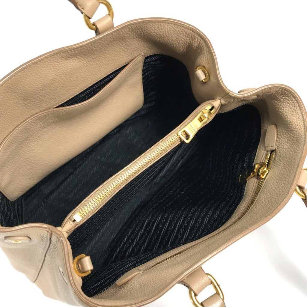 Prada Beige Leather Handbag Shoulder Bag Tote Bag