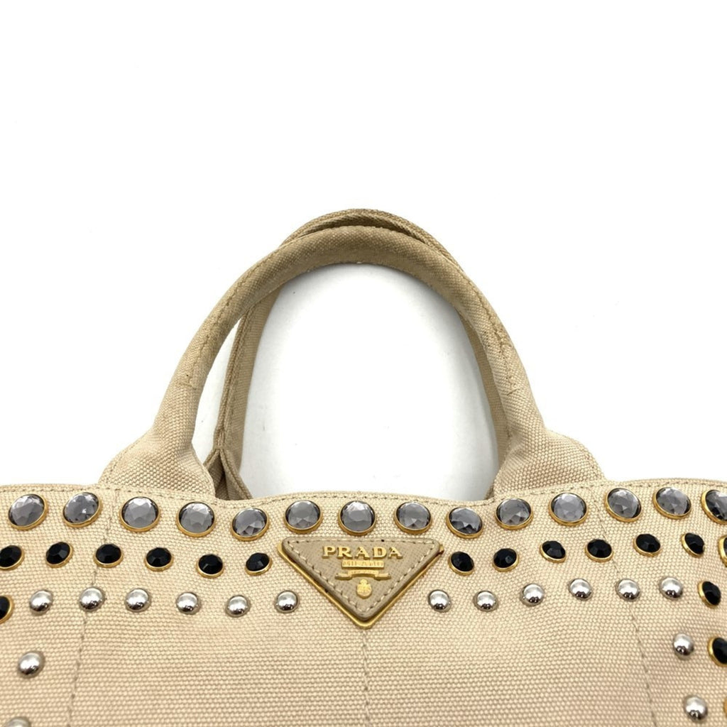 Prada Beige Ivory Canvas Handbag Tote Bag