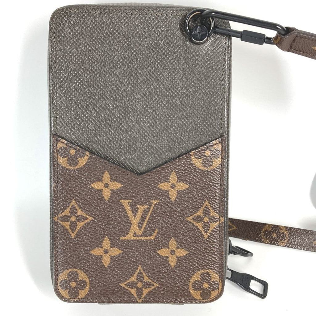 Louis Vuitton Brown Gray Taiga Leather Monogram Pochette Shoulder Bag