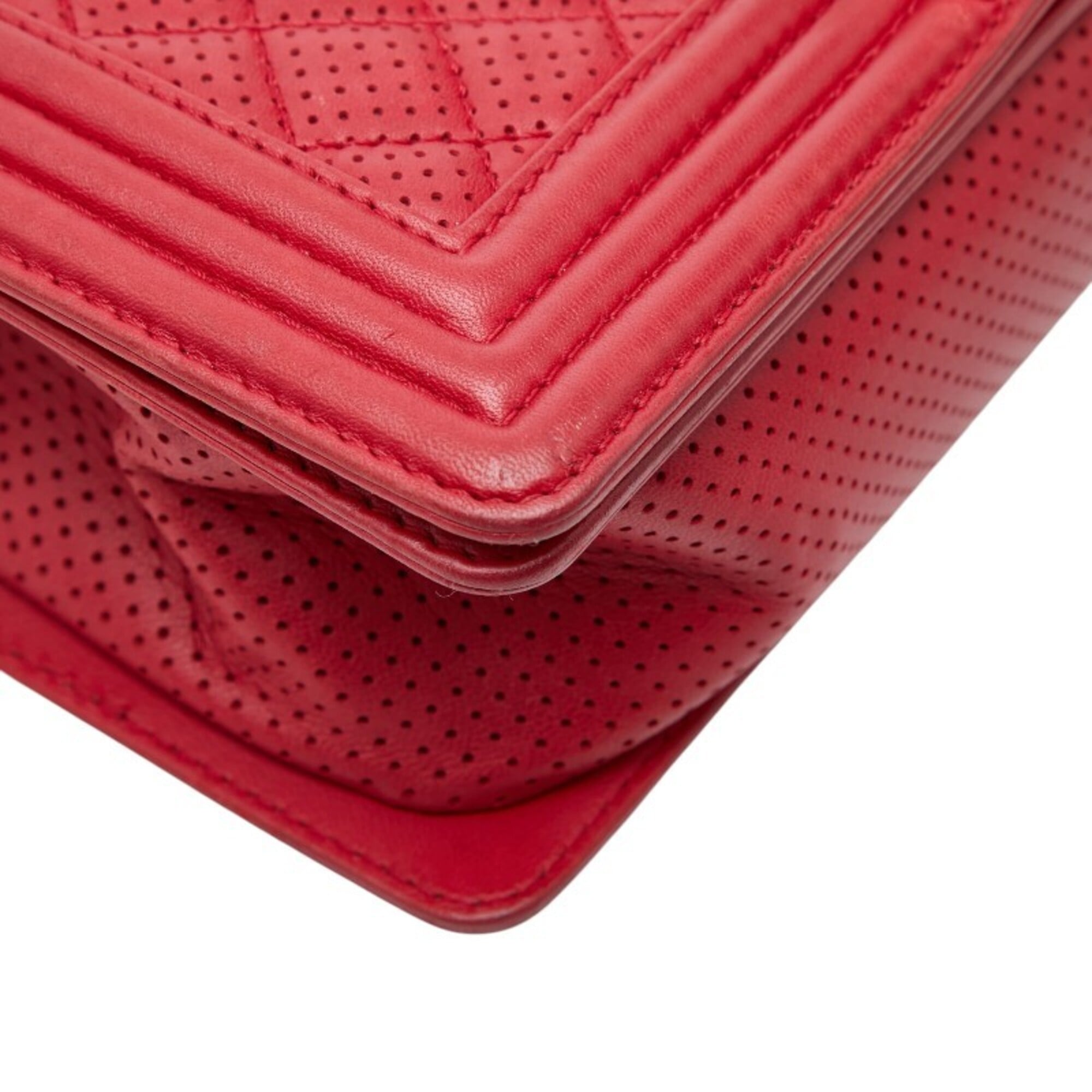Chanel Matelasse Red Color Leather Shoulder Bag