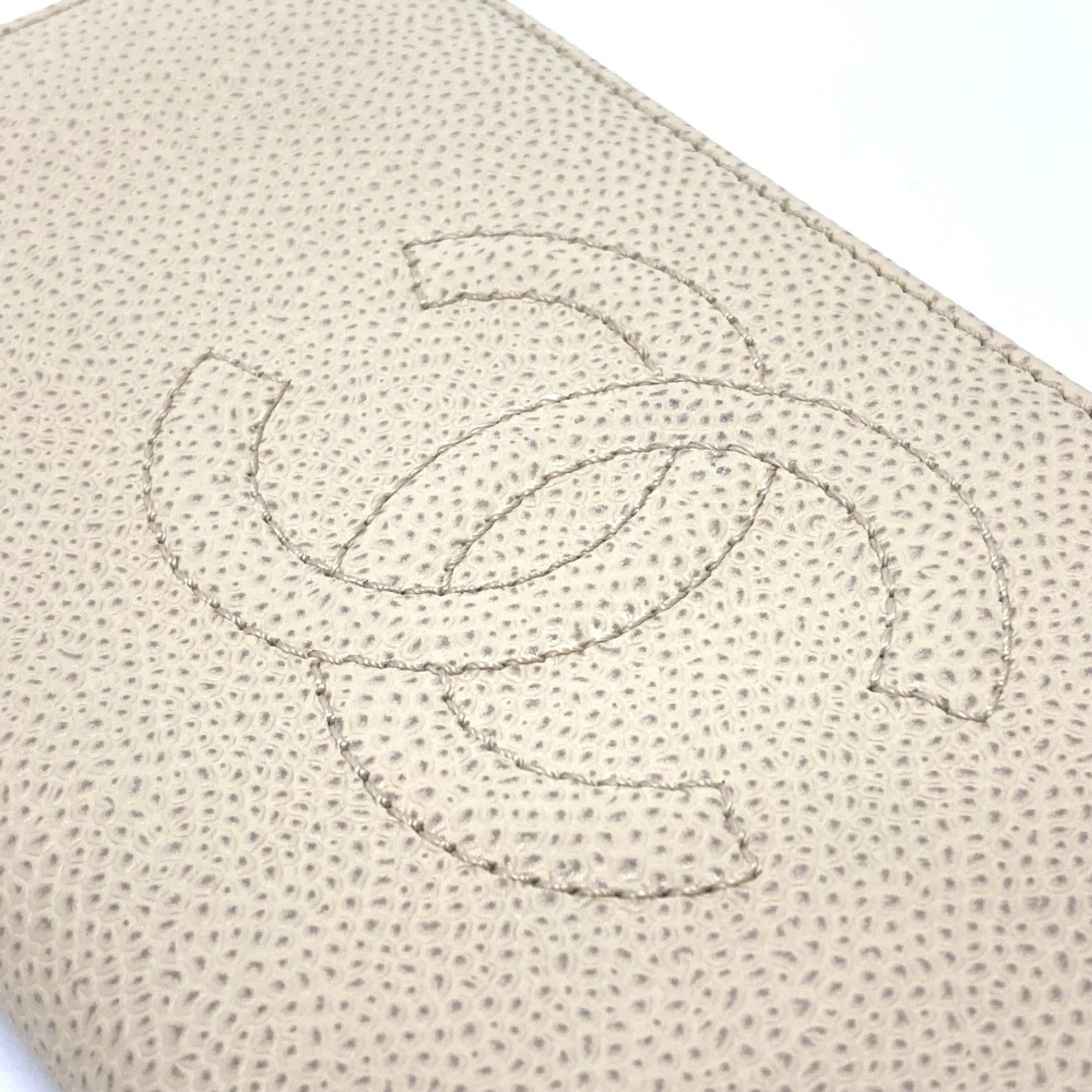 Chanel Beige Leather Long Wallet (Bi-Fold)