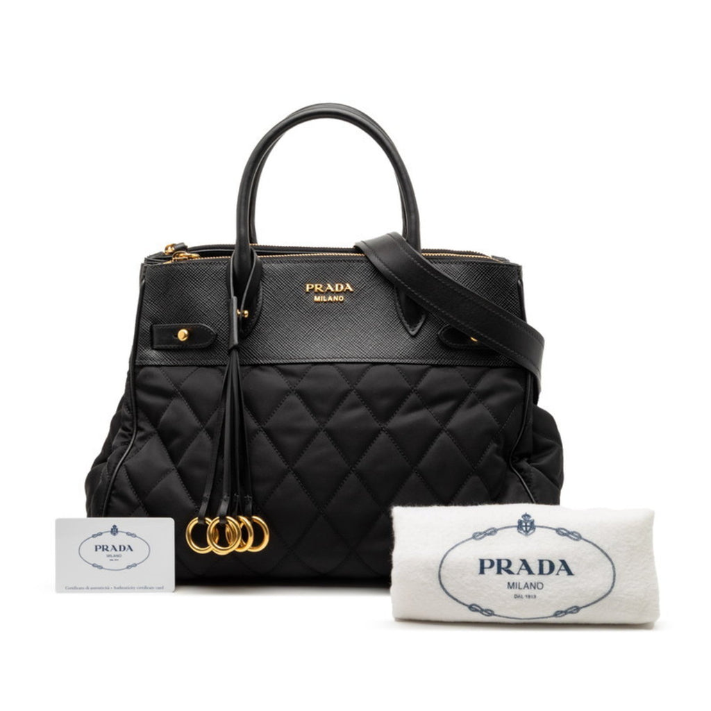 Prada Black Nylon Leather Handbag Shoulder Bag