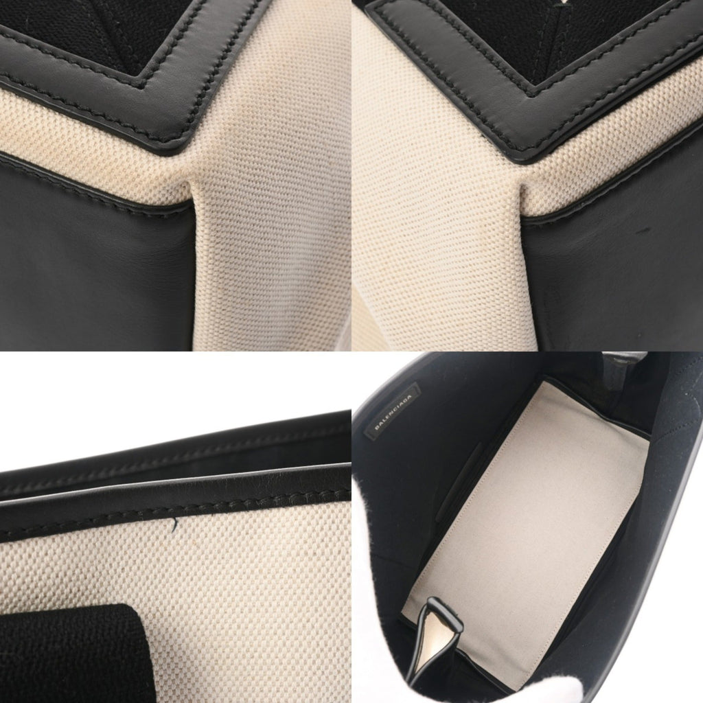 Balenciaga Black White Canvas Leather Handbag Pouch