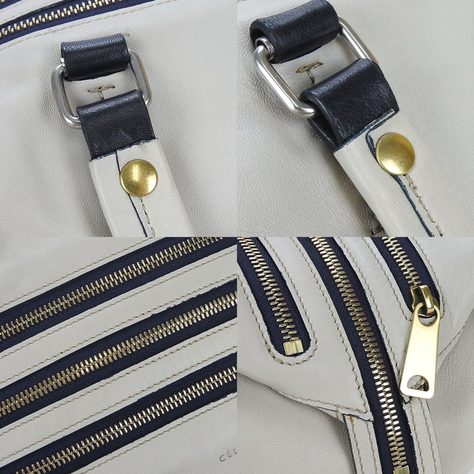 Celine Light Gray Leather Boston Bag Handbag