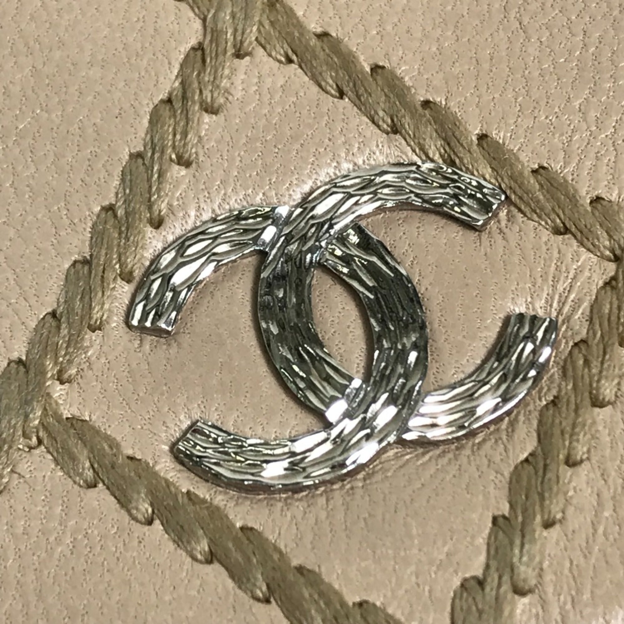 Chanel Beige Leather Long Wallet (Bi-Fold)
