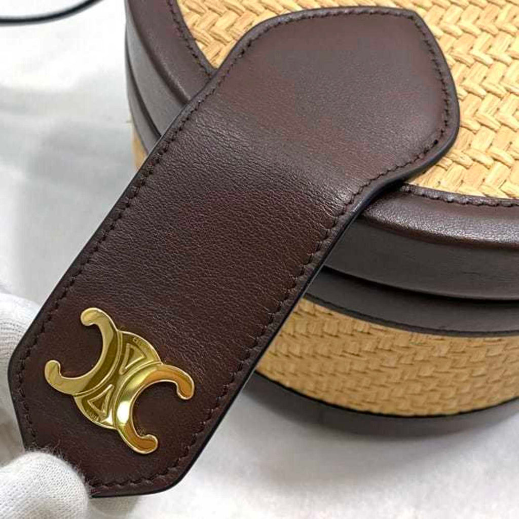 Celine Beige Brown Straw Leather Shoulder Bag