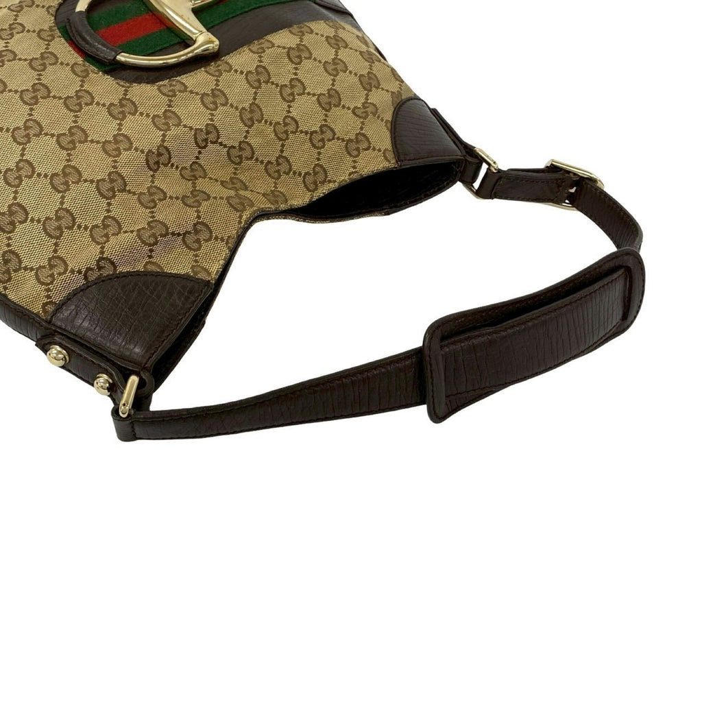 Gucci Brown Green Red Color Canvas Leather Shoulder Bag (Pre-Owned)