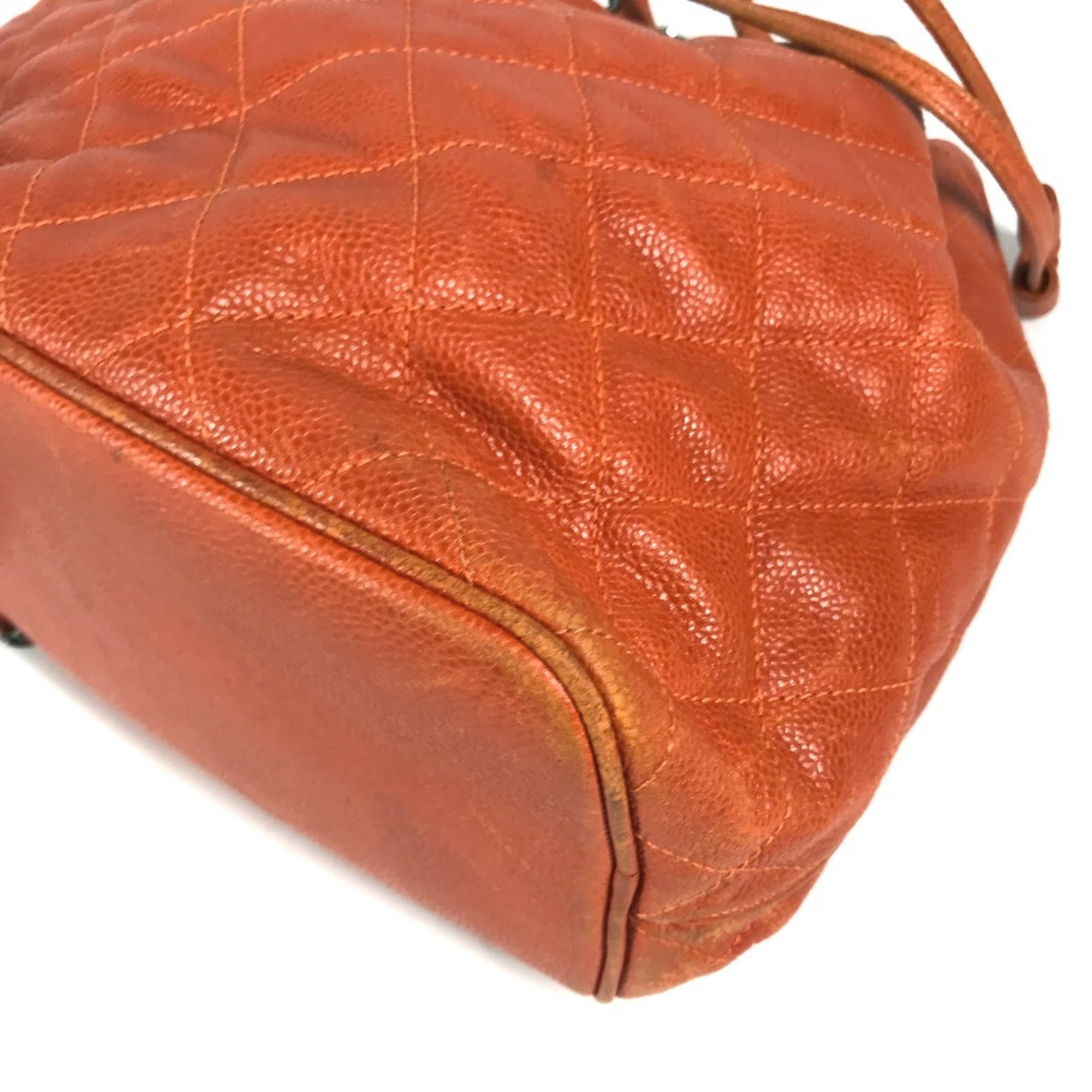 Chanel Orange Caviar Leather Backpack Shoulder Bag