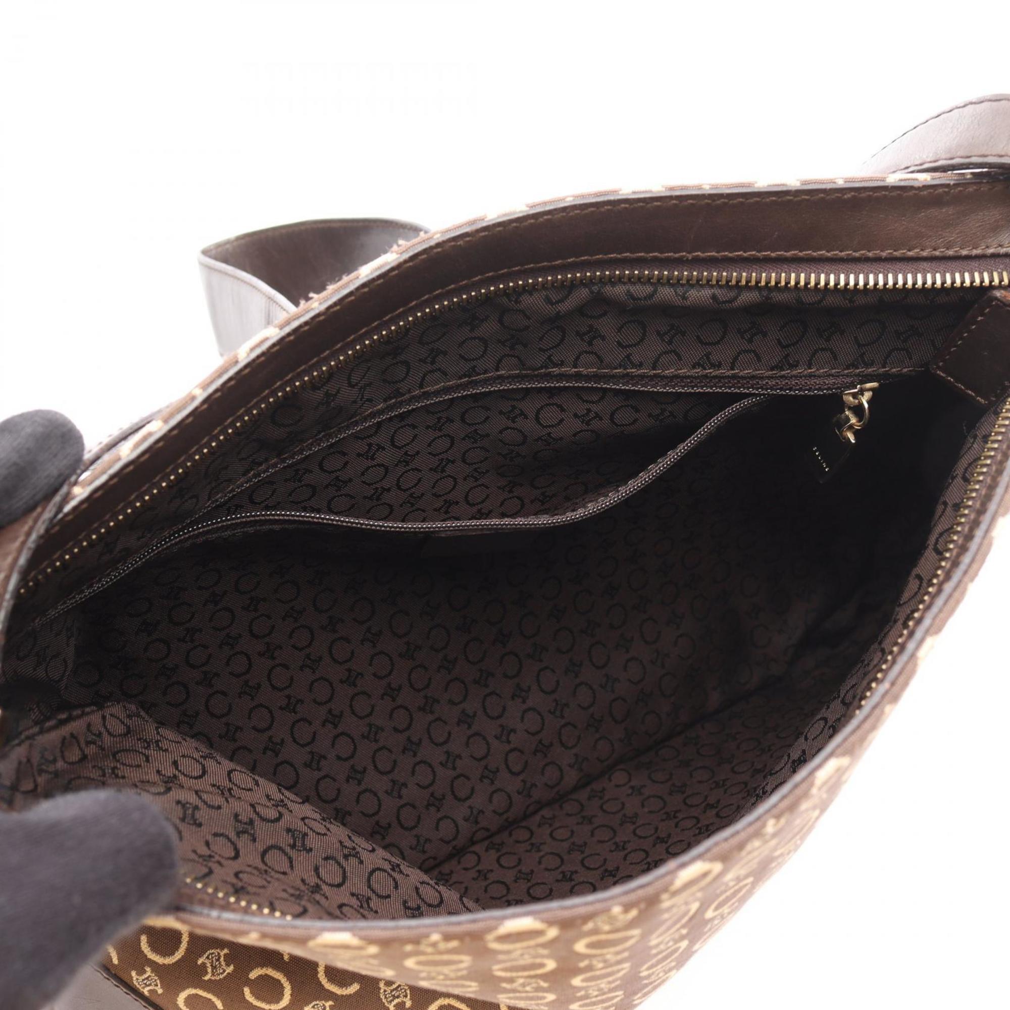 Celine Brown Canvas Leather Shoulder Bag