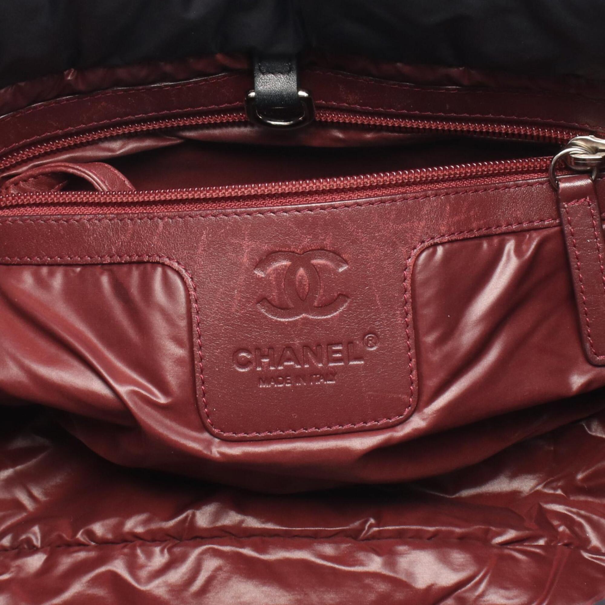 Chanel Black Bordeaux Nylon Leather Handbag Tote Bag