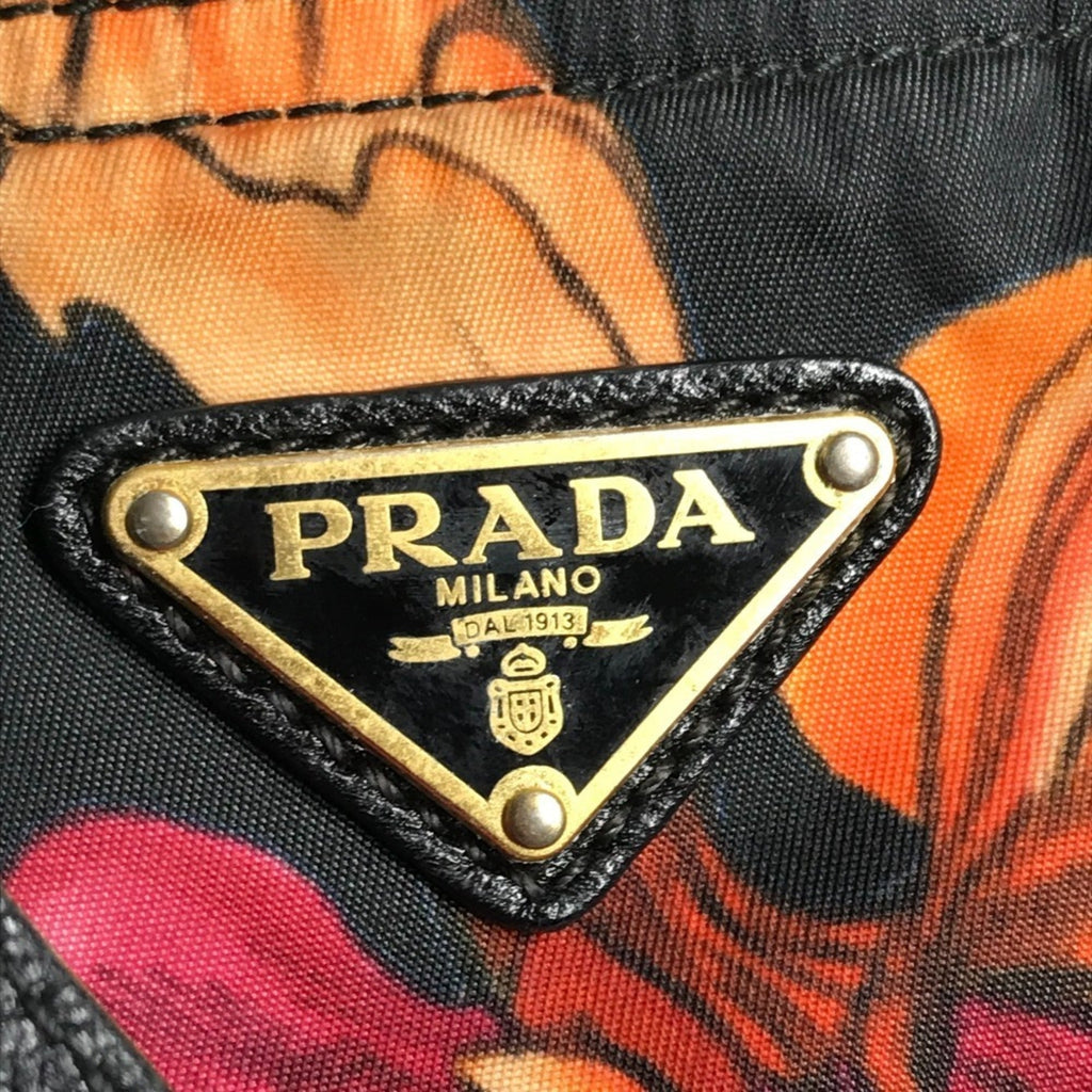 Prada Black Multi-Color Leather Nylon Handbag Shoulder Bag Tote Bag