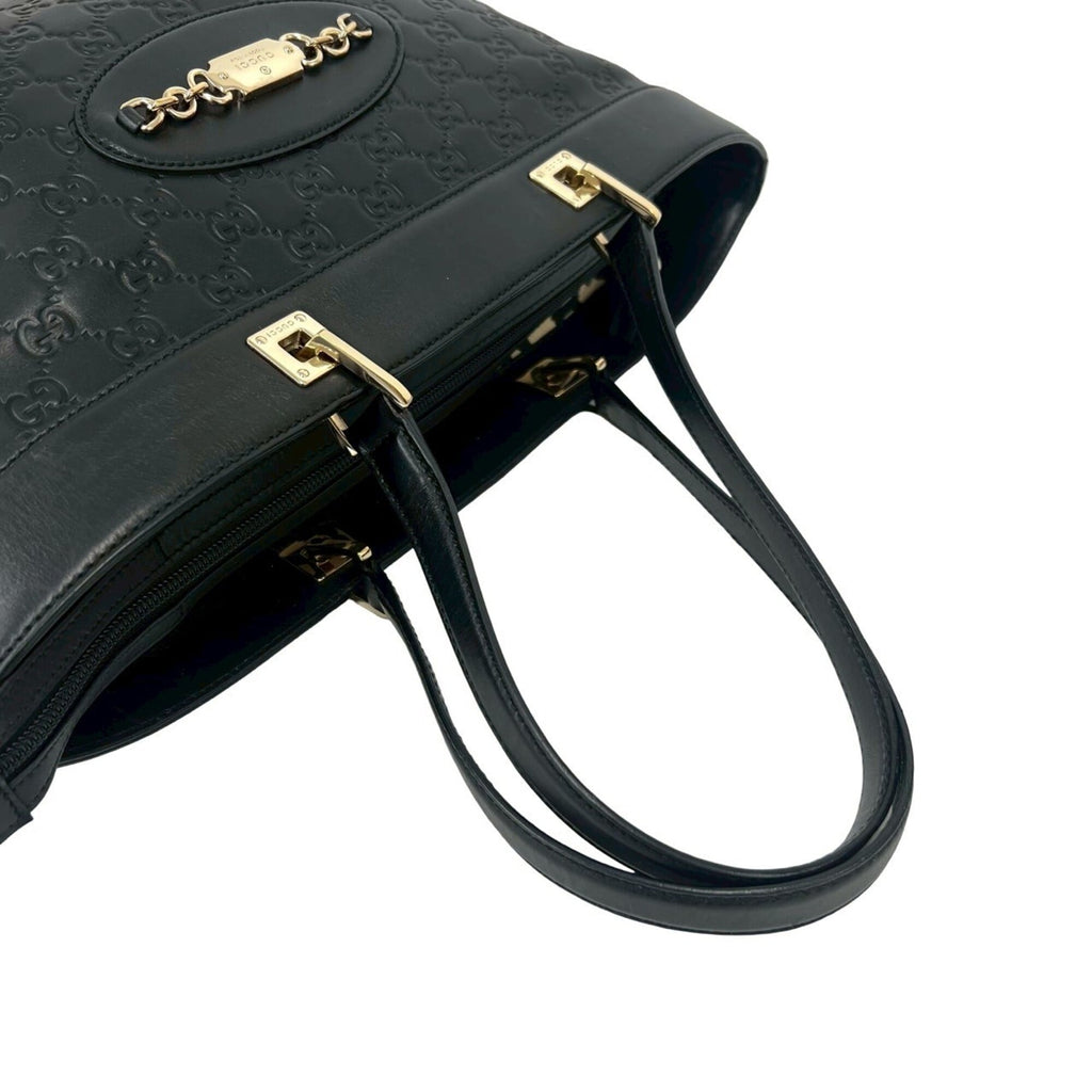 Gucci Black Leather Boston Bag Handbag Tote Bag (Pre-Owned)