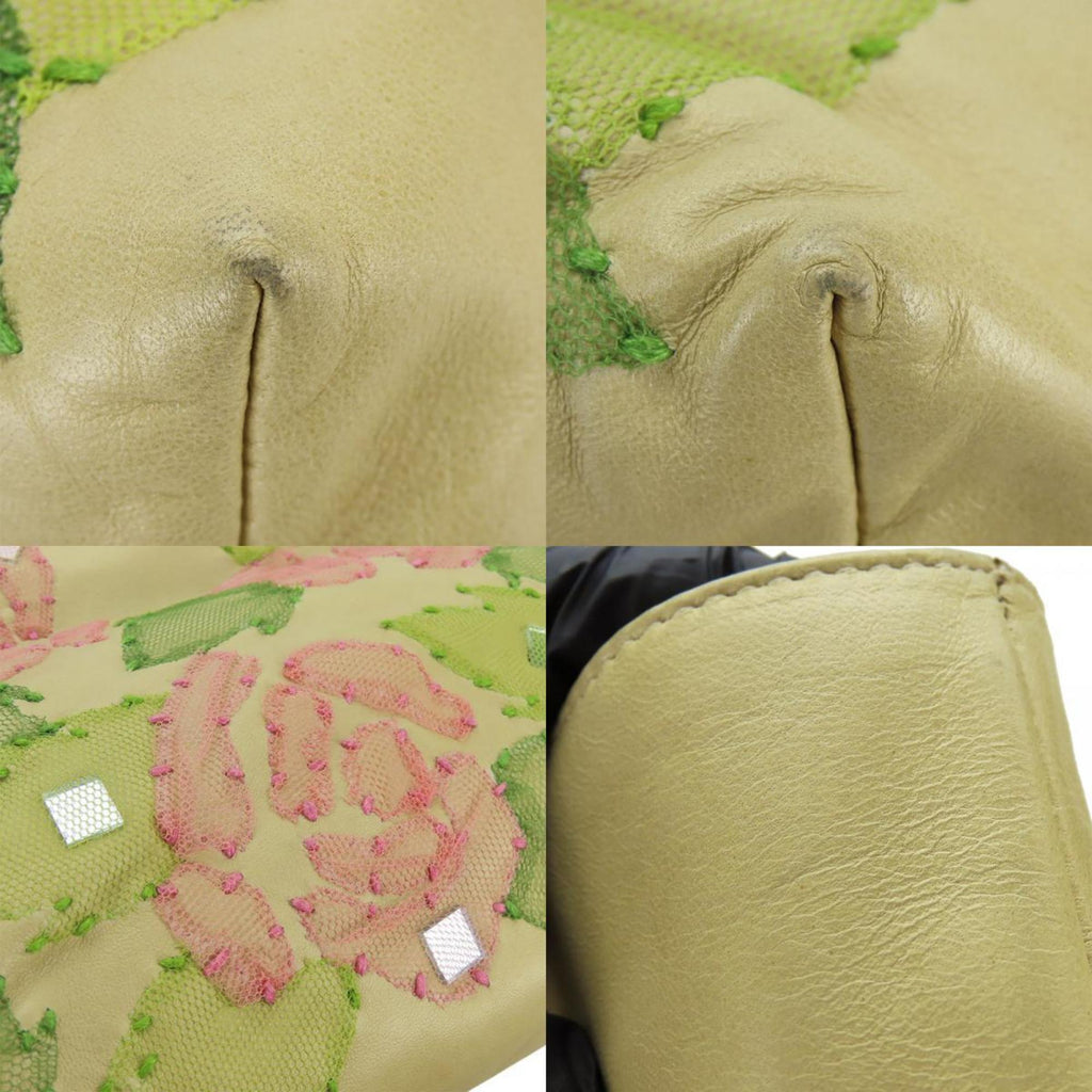 Fendi Beige Pink Green Leather Tote Bag