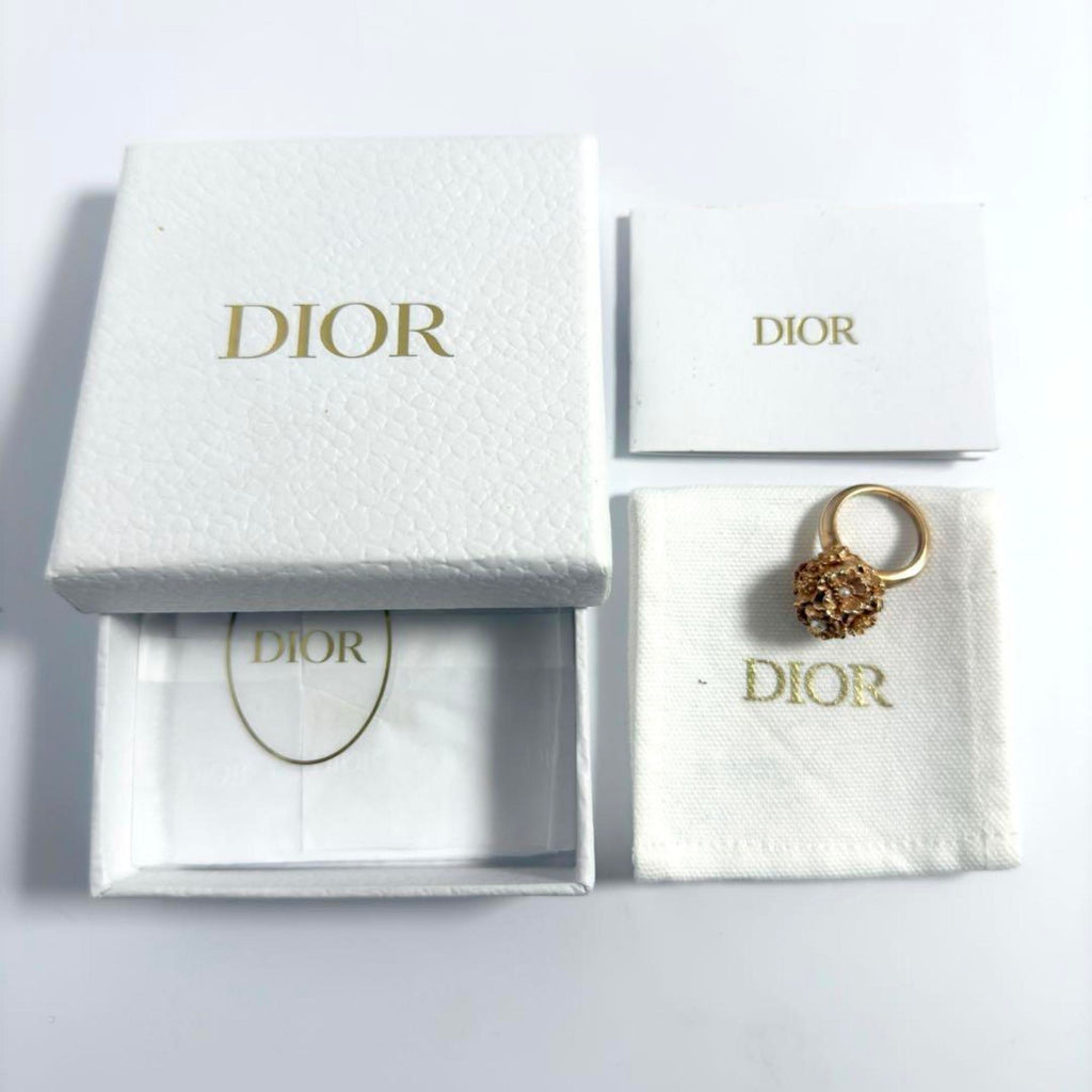 Christian Dior Pink Gold Artificial Pearl Metal Band Ring (Pre-Owned)