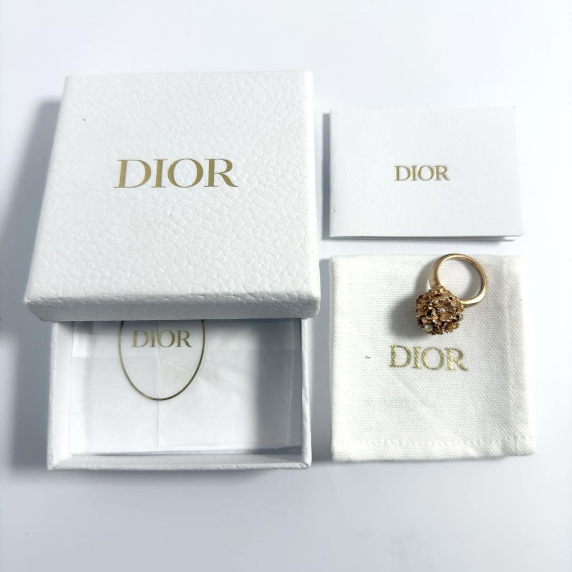 Christian Dior Pink Gold Artificial Pearl Metal Band Ring (Pre-Owned)