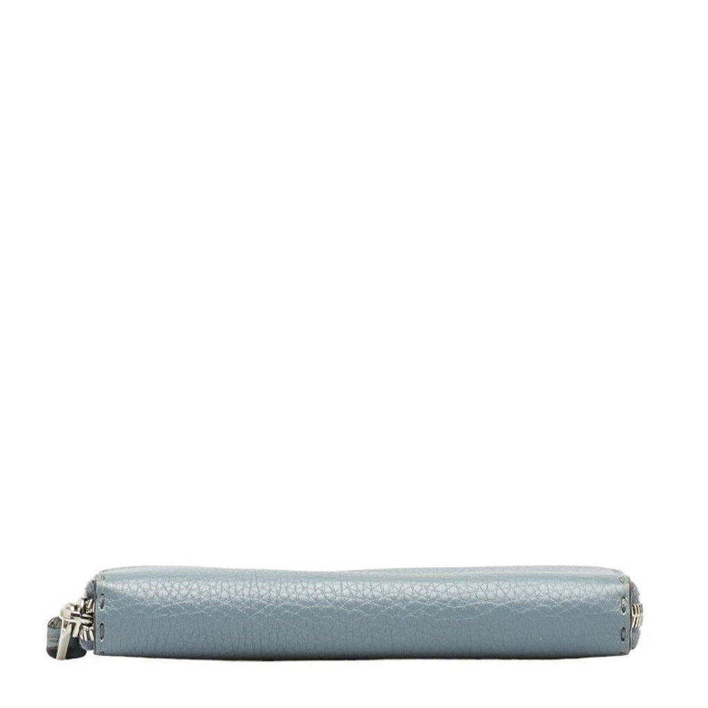 Fendi Blue Gray Leather Long Wallet (Bi-Fold)