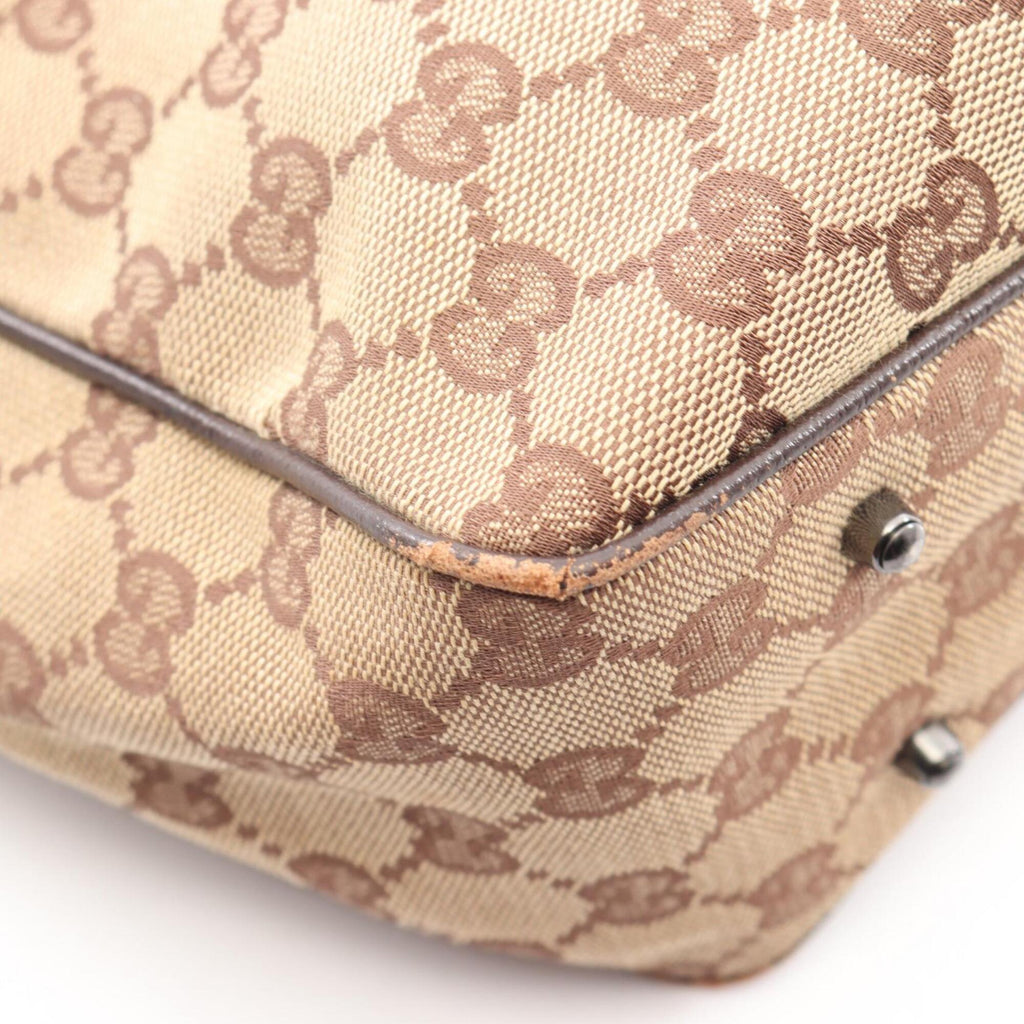 Gucci Beige Brown Canvas Leather Handbag Tote Bag (Pre-Owned)