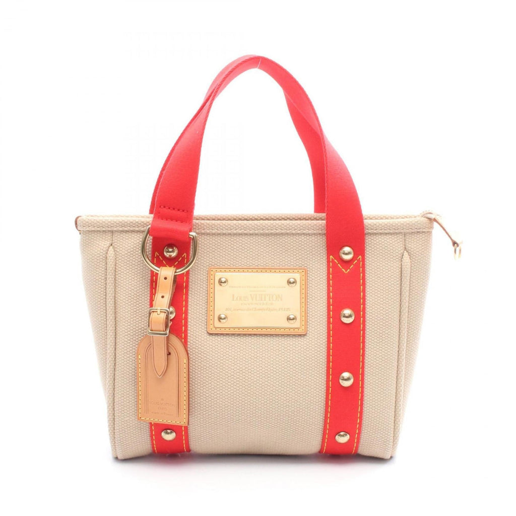 Louis Vuitton Beige Red Color Canvas Leather Tote Bag