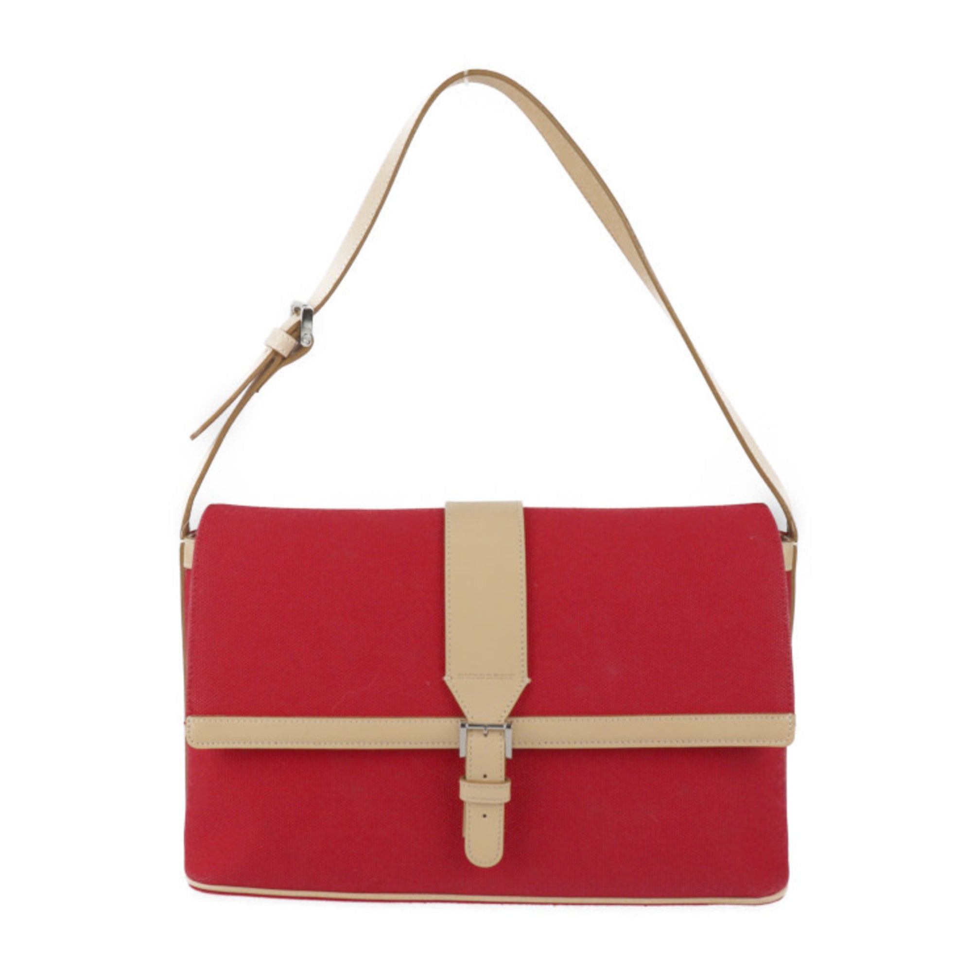 Burberry Beige Red Color Canvas Leather Handbag Shoulder Bag Tote Bag
