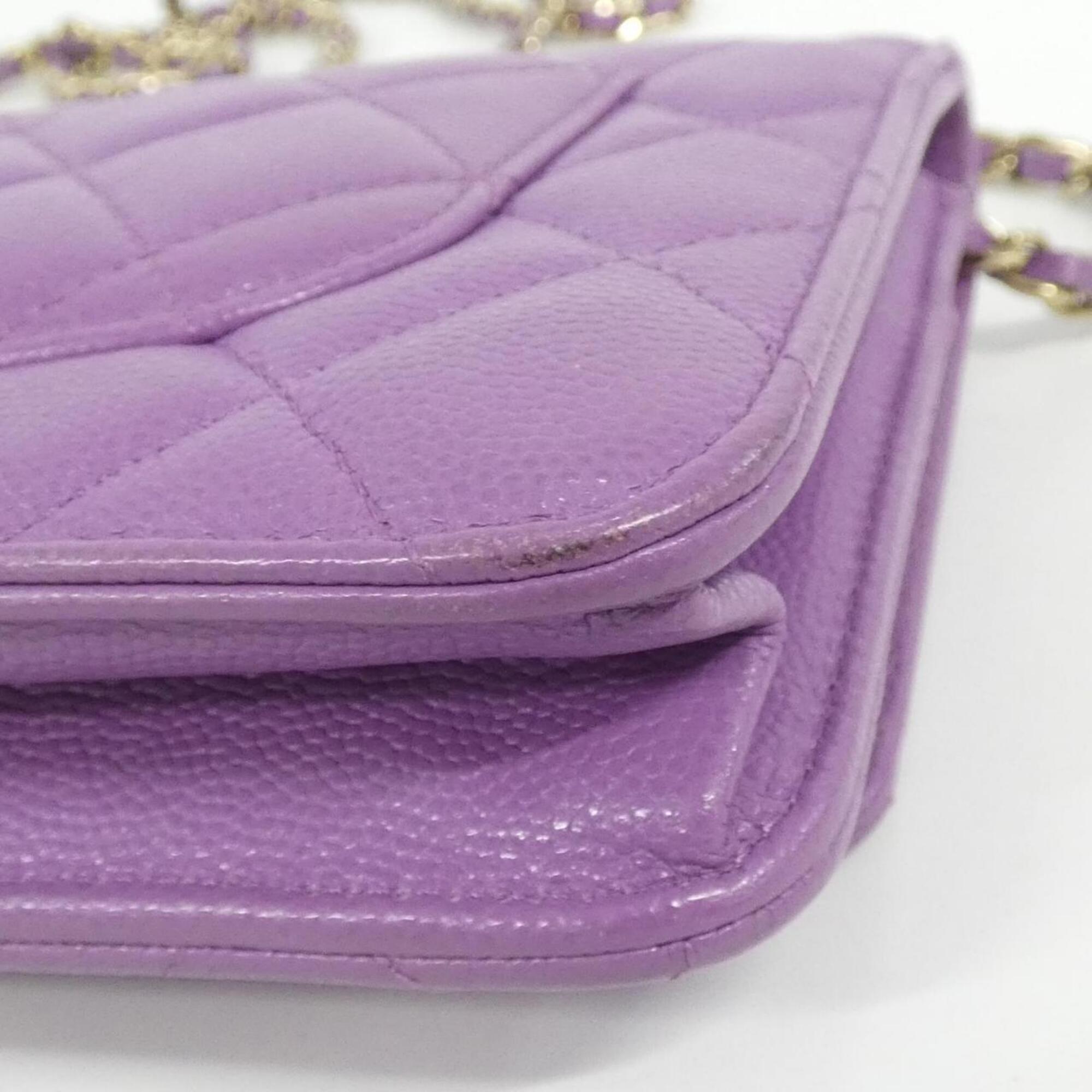 Chanel Purple Grained Calfskin Chain/Shoulder Wallet