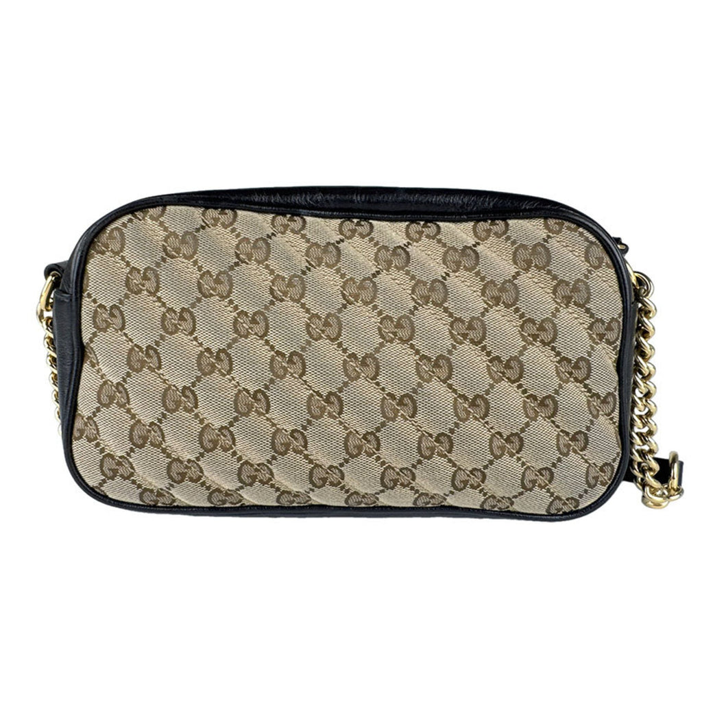 Gucci Black Brown Gg Canvas Leather Shoulder Bag (Pre-Owned)