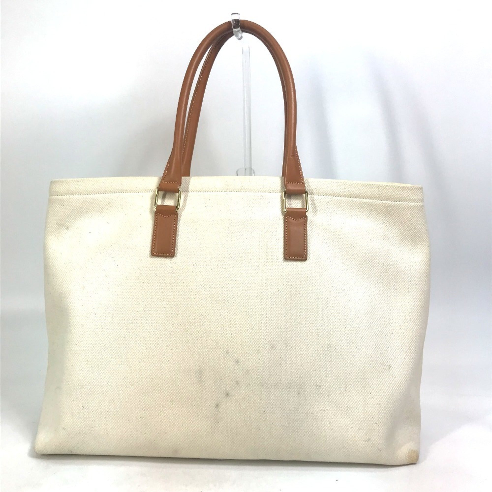 Celine Cabas Beige Canvas Leather Shoulder Bag Tote Bag