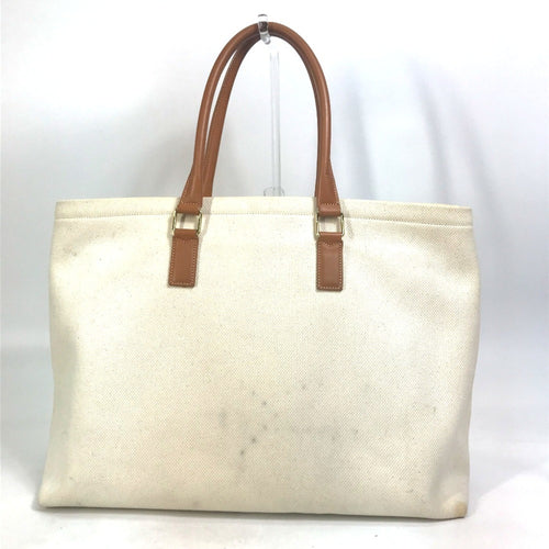 Celine Cabas Beige Canvas Leather Shoulder Bag Tote Bag