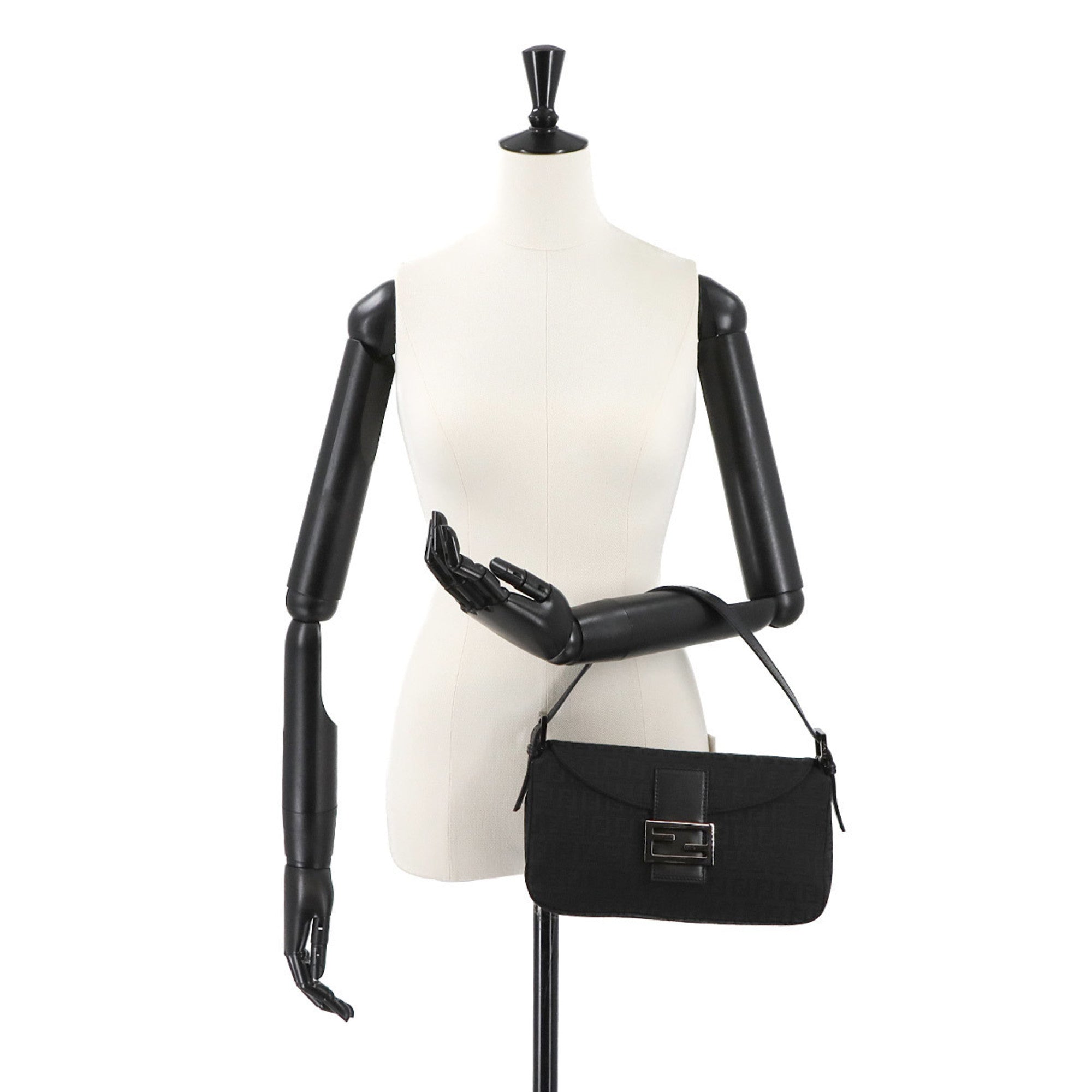Fendi Black Canvas Leather Baguette Bag Shoulder Bag