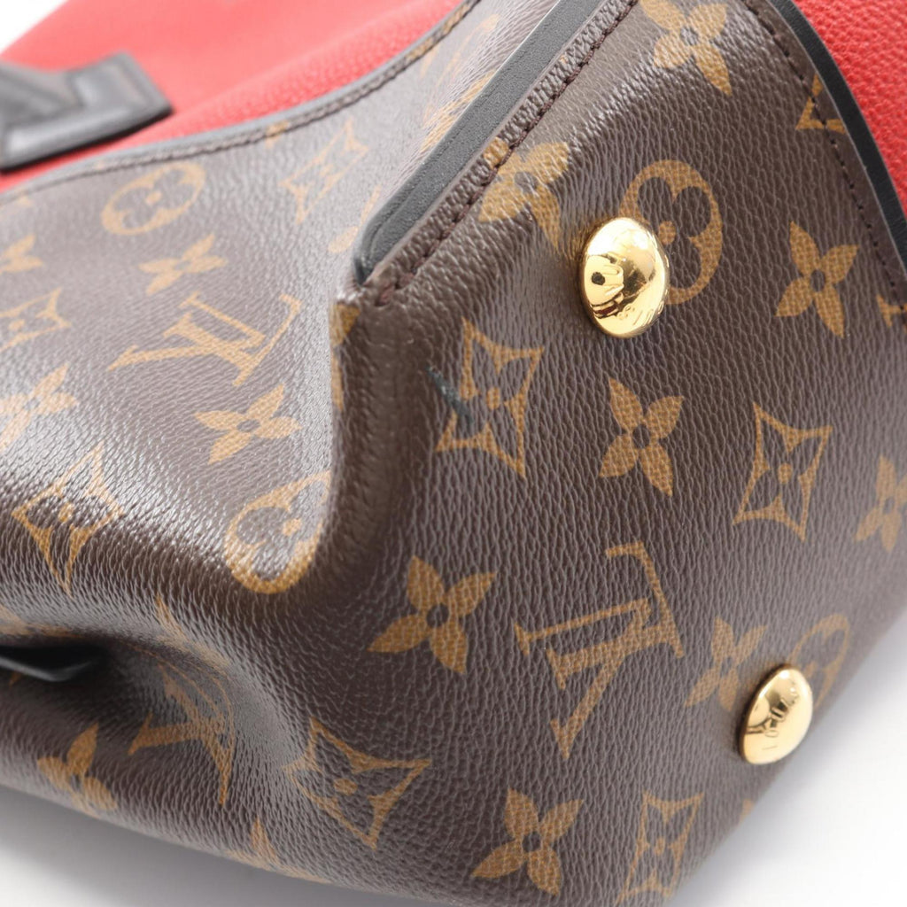 Louis Vuitton Black Brown Monogram Red Color Coated Canvas Leather Tote Bag