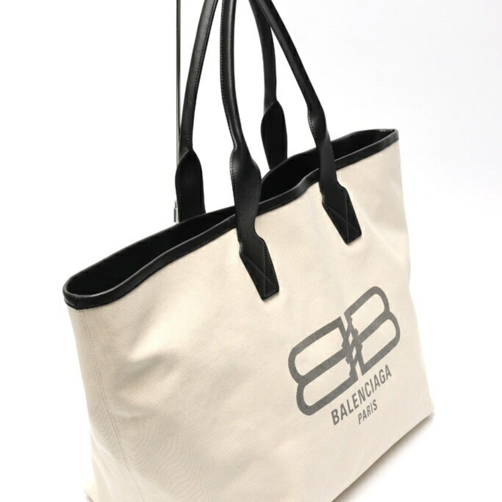 Balenciaga Black White Canvas Leather Tote