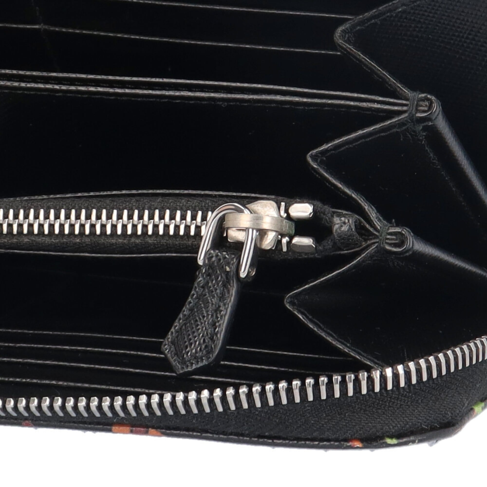 Prada Black Green Orange Leather Long Wallet (Bi-Fold)