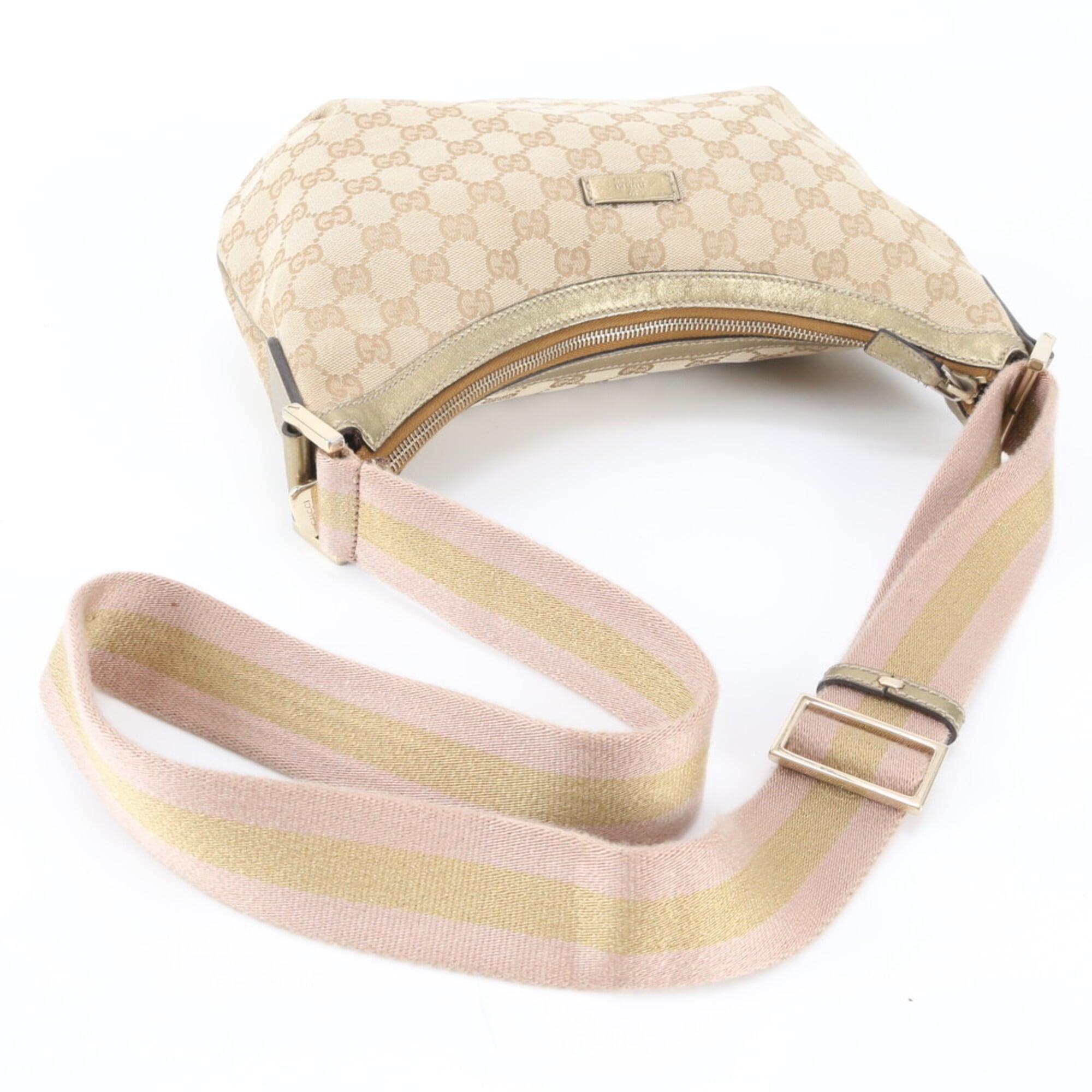 Gucci Beige Gold Leather Canvas Shoulder Bag (Pre-Owned)