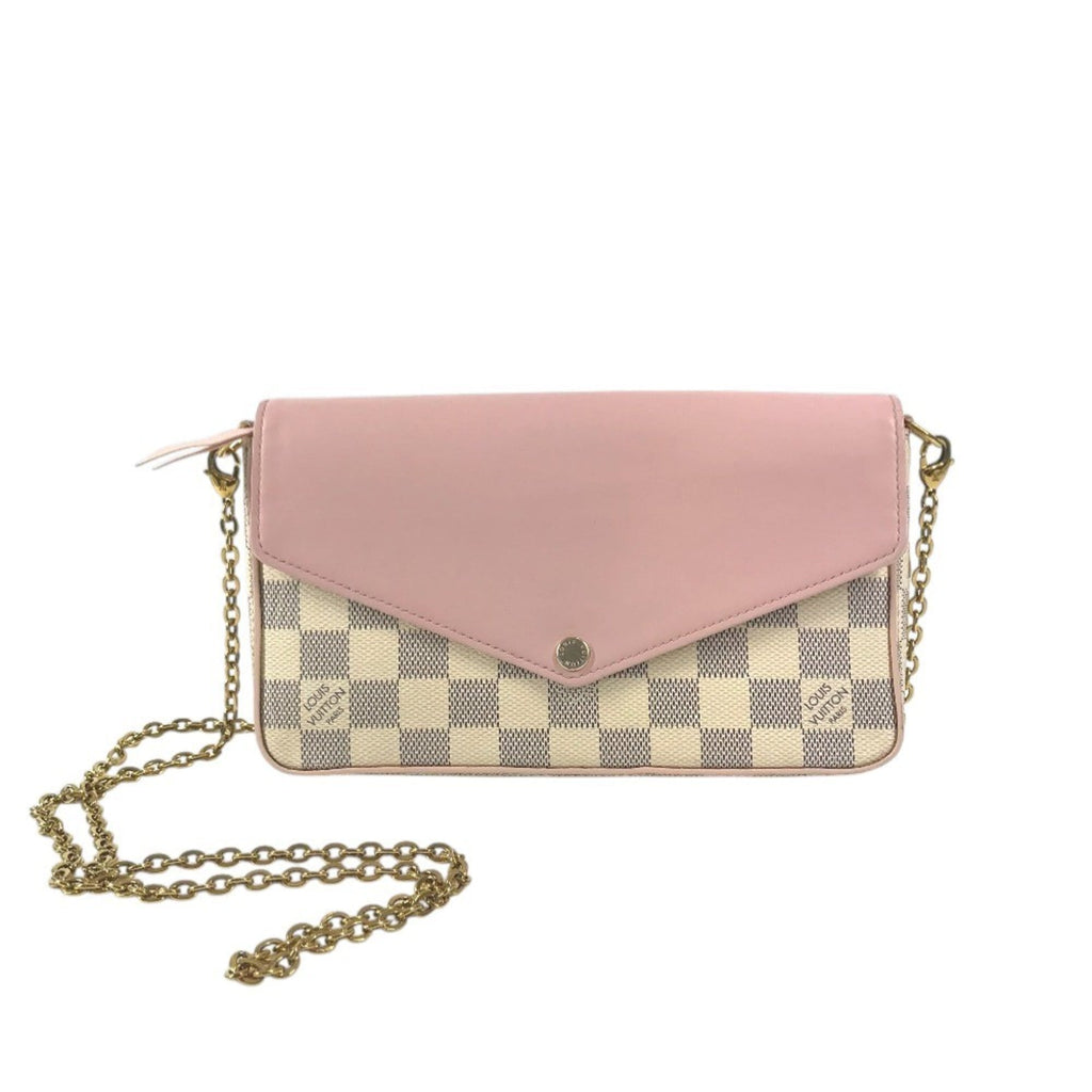 Louis Vuitton Pink White Damier Azur Chain/Shoulder Wallet