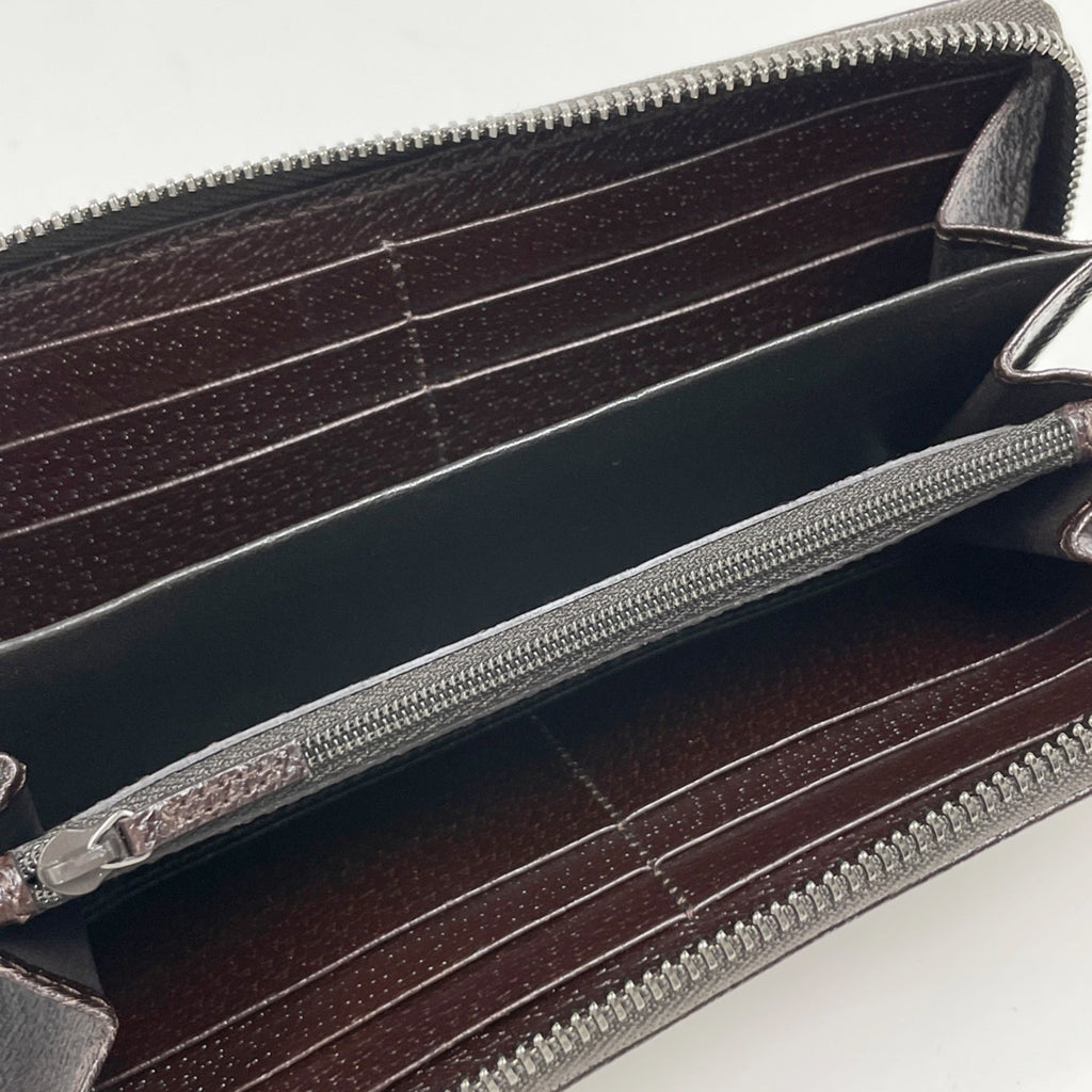 Gucci Brown Gg Canvas Leather Long Wallet (Bi-Fold) (Pre-Owned)