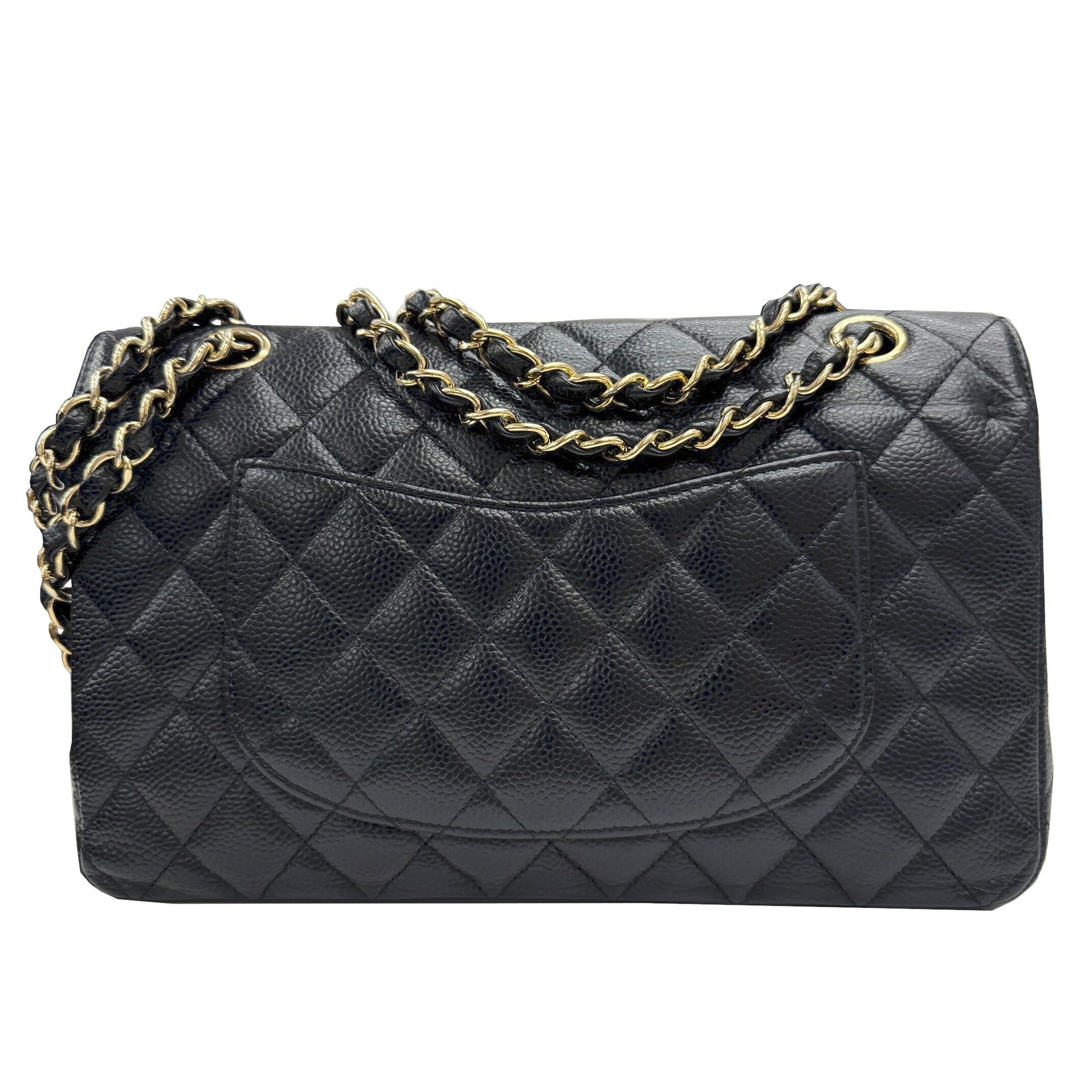 Chanel Gold Black Grained Calfskin Leather Chain/Shoulder Wallet