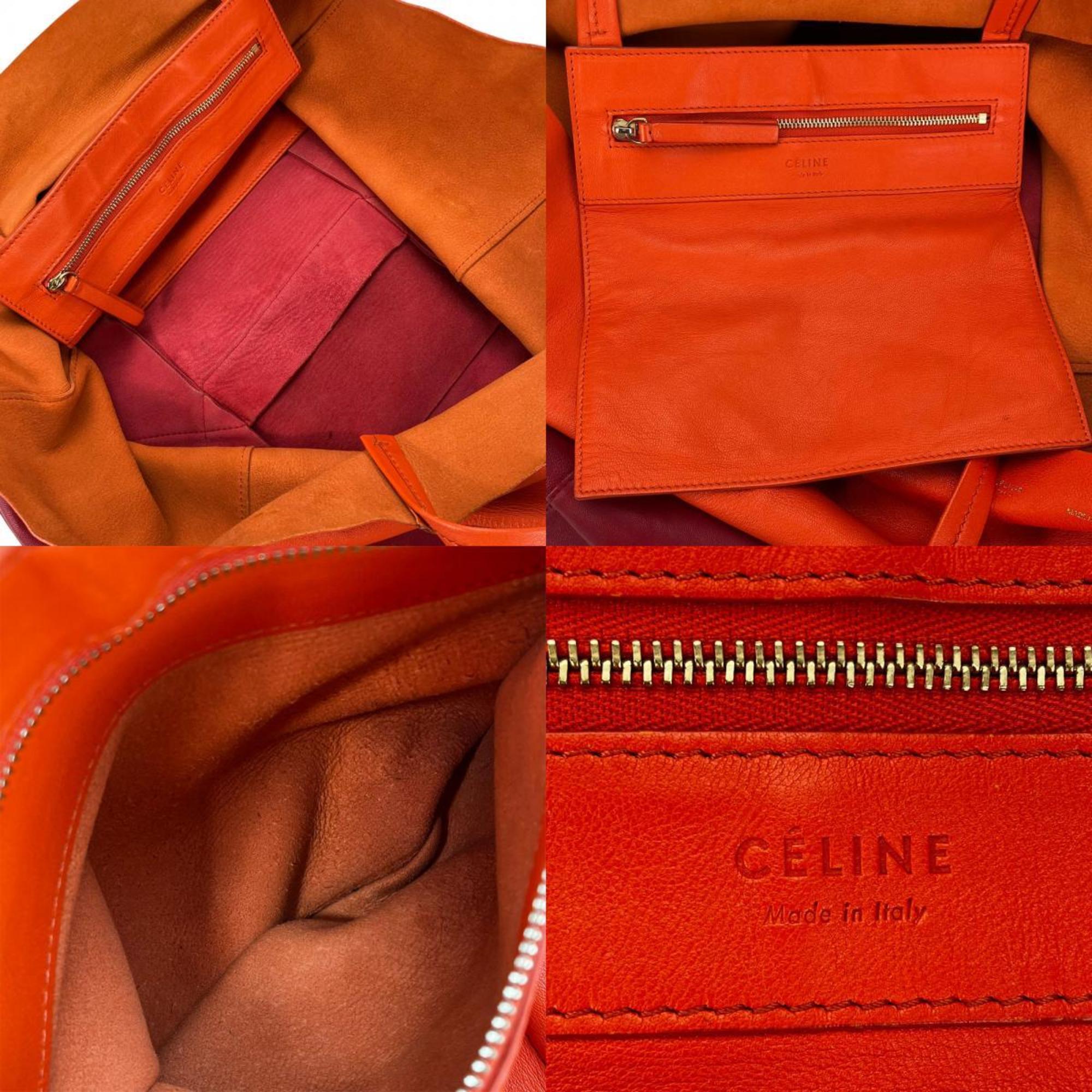 Celine Orange Red Leather Tote Bag
