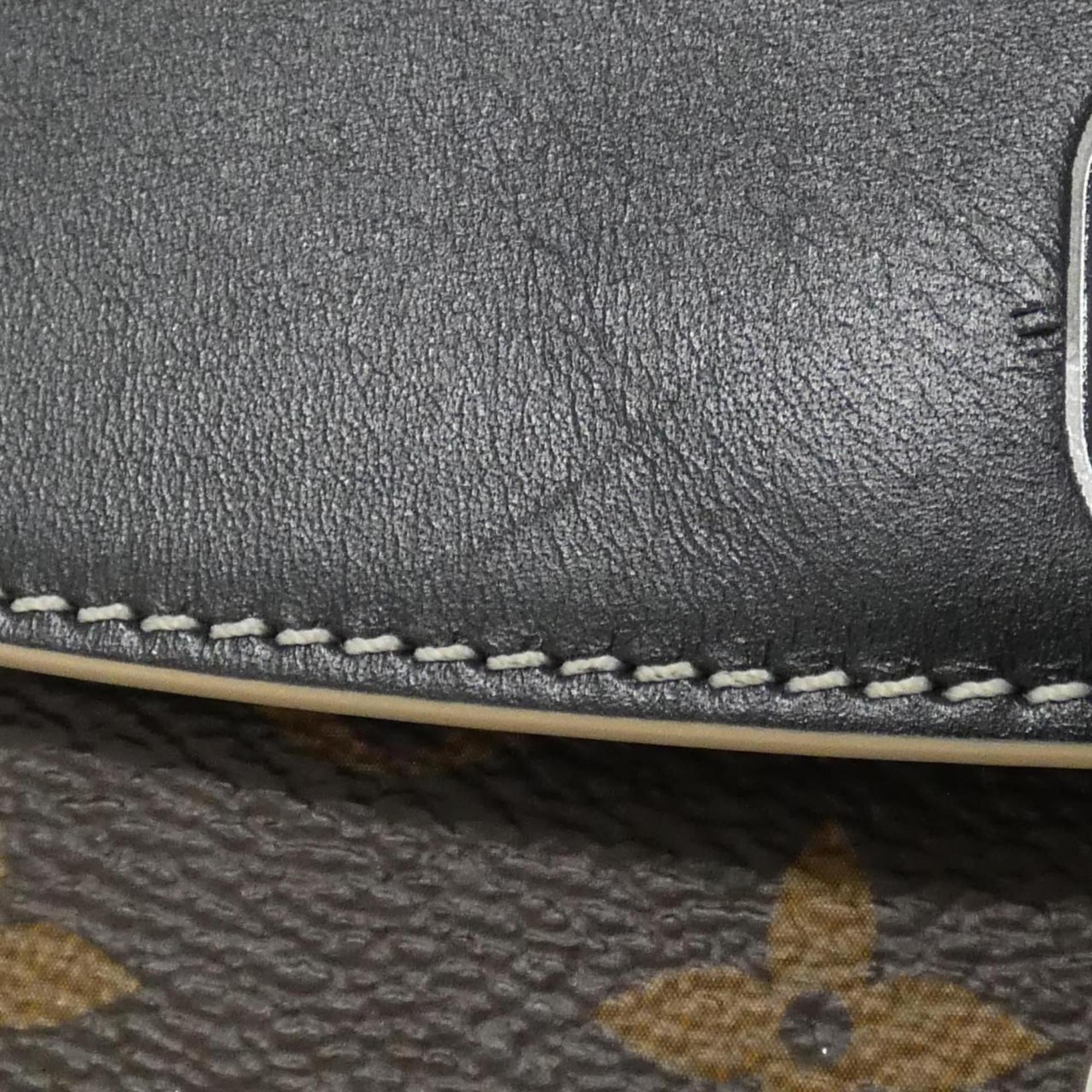 Louis Vuitton Black Brown Coated Canvas Leather Handbag