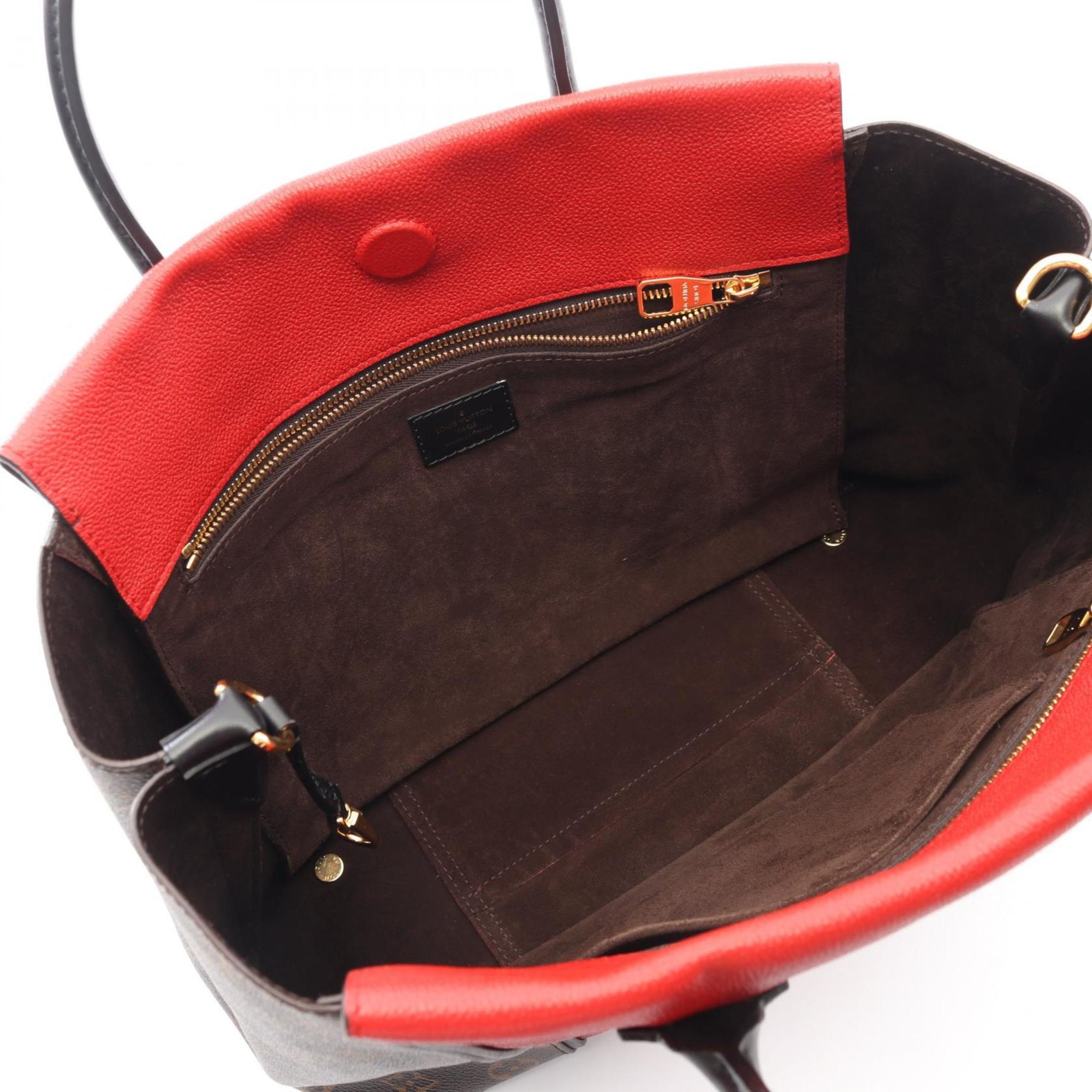 Louis Vuitton Black Brown Monogram Red Color Coated Canvas Leather Tote Bag
