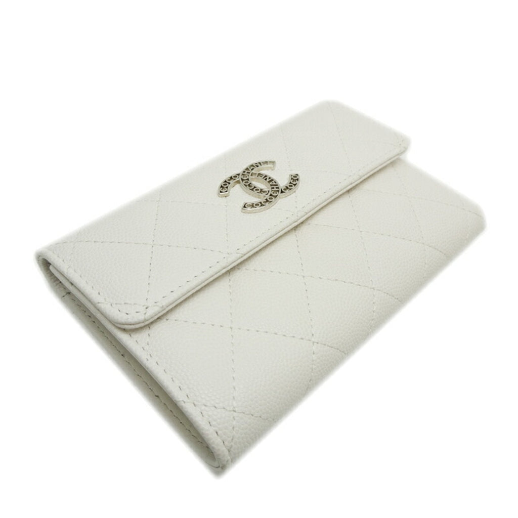 Chanel White Grained Calfskin Wallet (Tri-Fold)