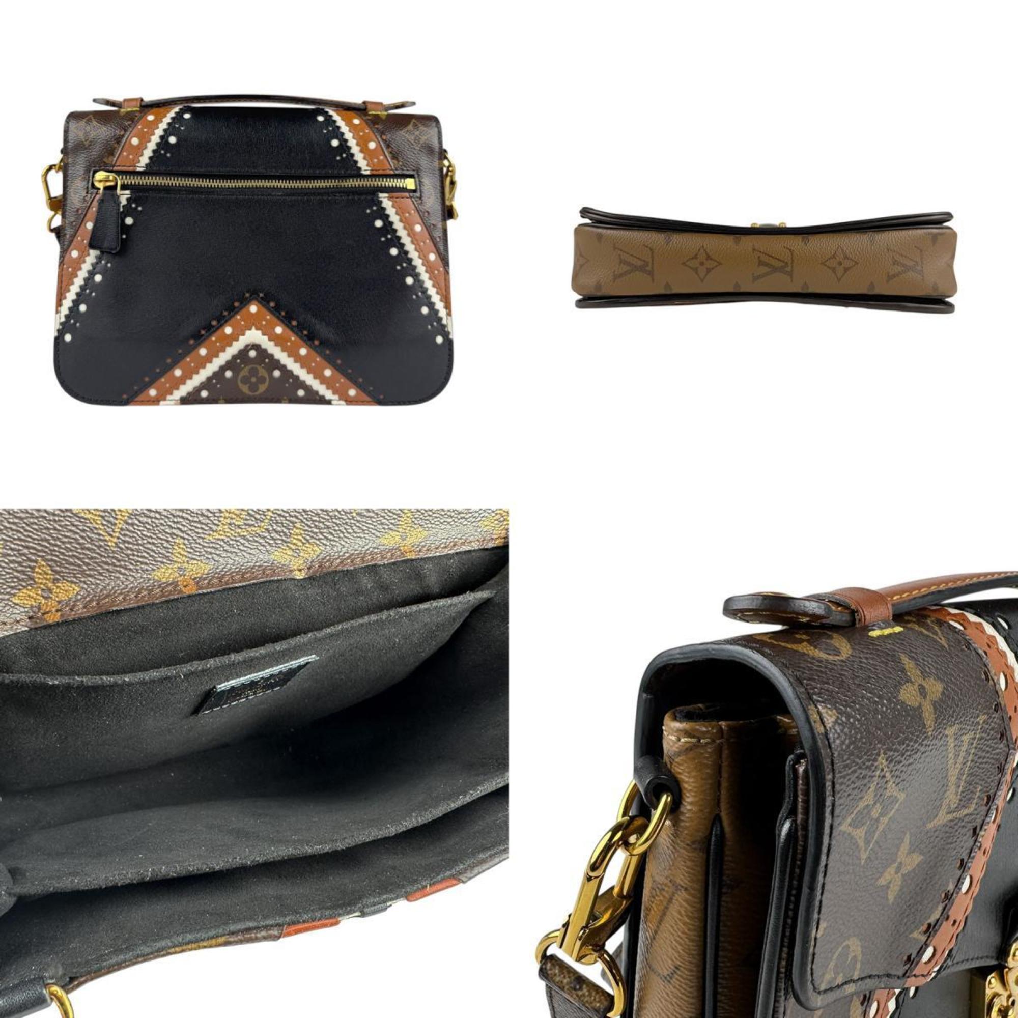 Louis Vuitton Black Brown Monogram Leather Handbag Pochette Shoulder Bag