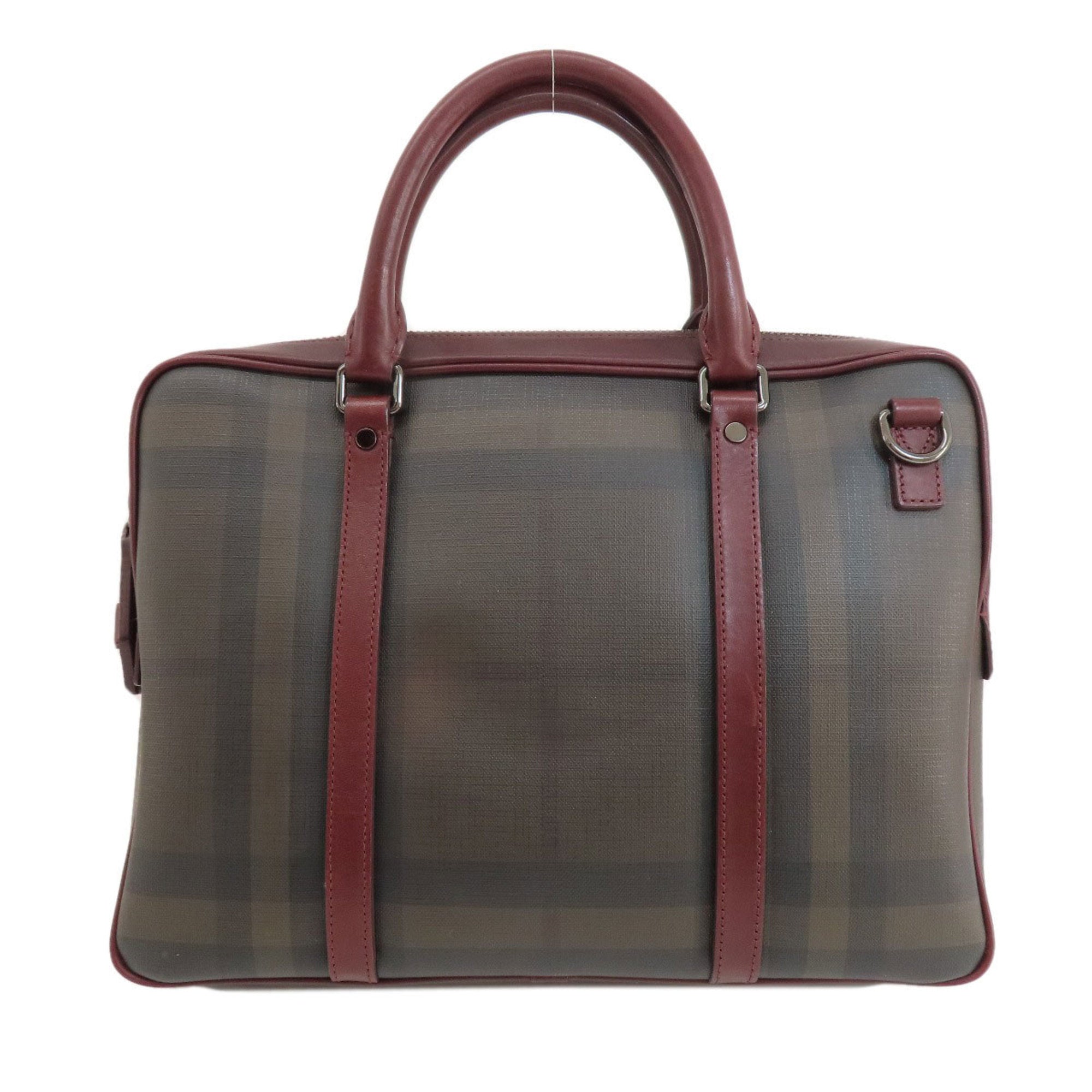 Burberry Brown Red Color Pvc Leather Handbag
