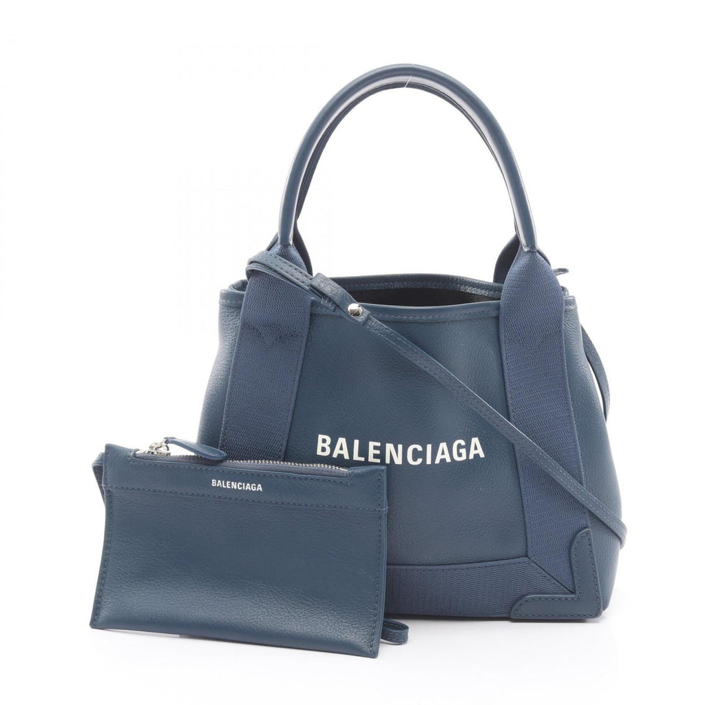 Balenciaga Navy Canvas Leather Handbag Pouch