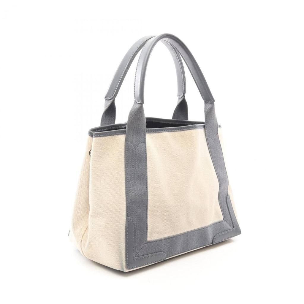 Balenciaga Gray Navy White Canvas Leather Handbag Tote
