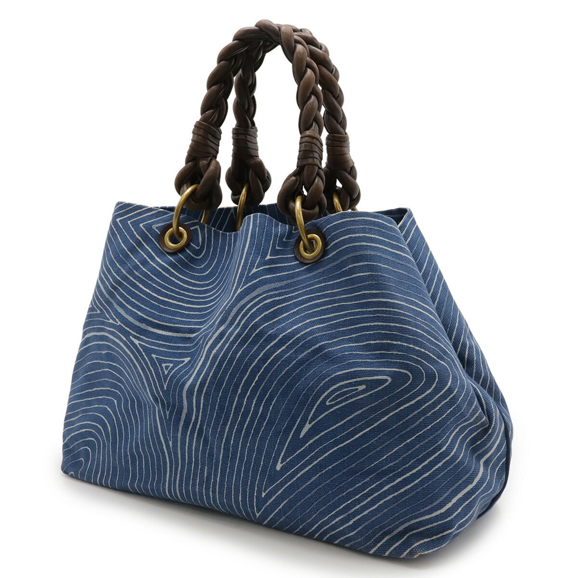 Bottega Veneta Blue Canvas Leather Shoulder Bag Tote Bag