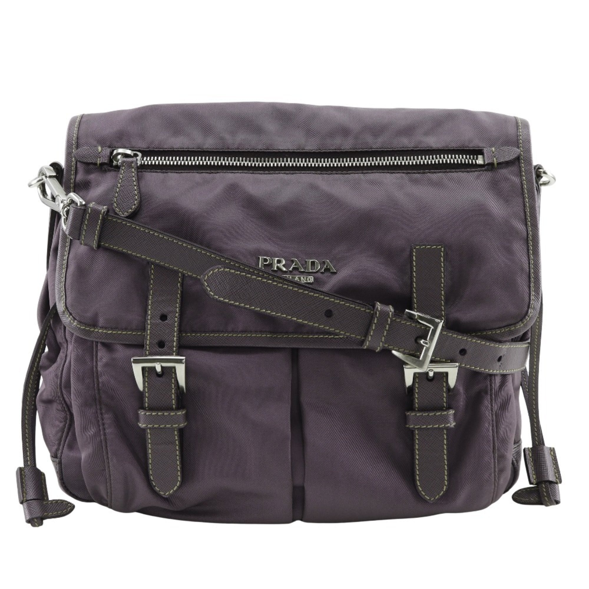 Prada Purple Nylon Leather Shoulder Bag