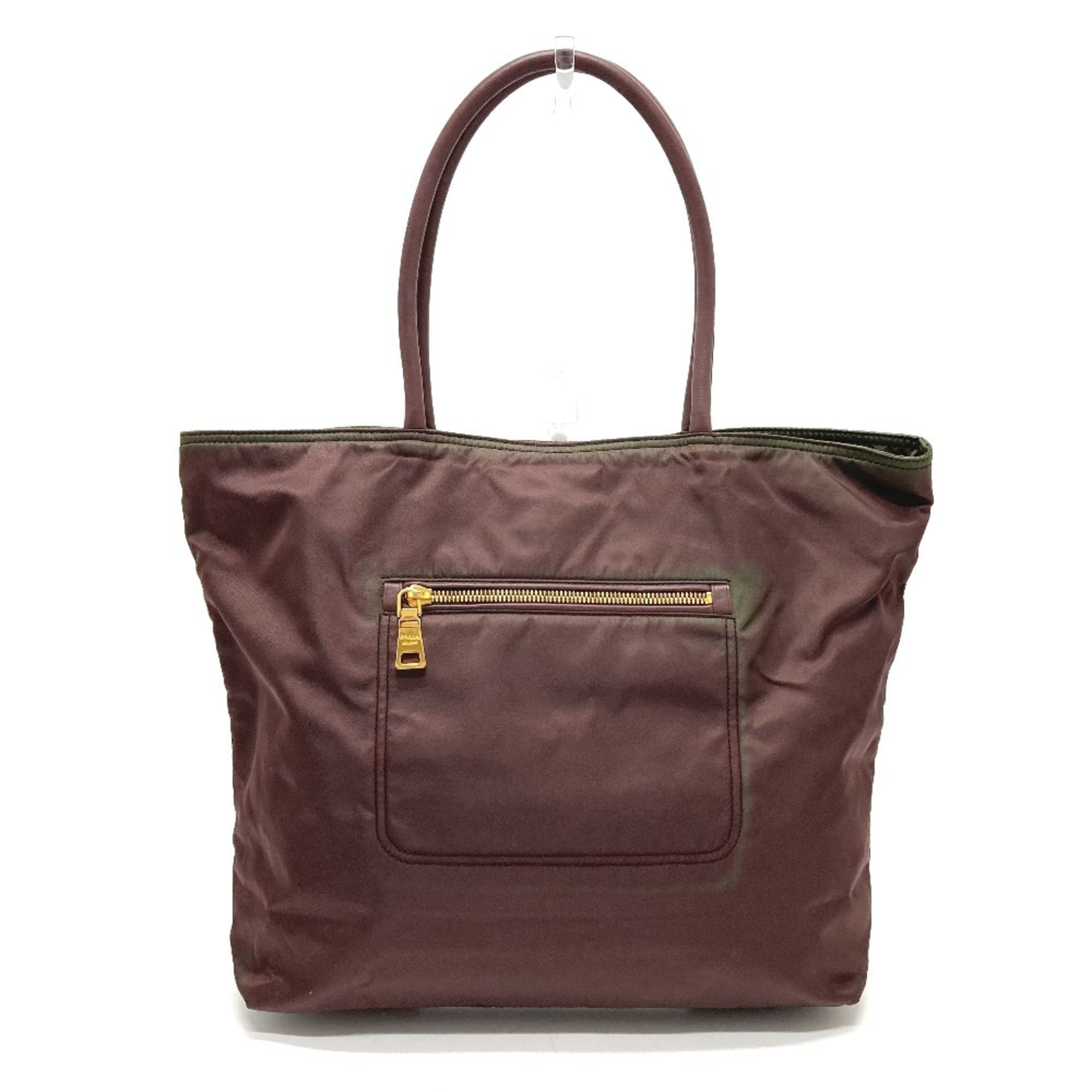 Prada Purple Leather Nylon Handbag Shoulder Bag Tote Bag