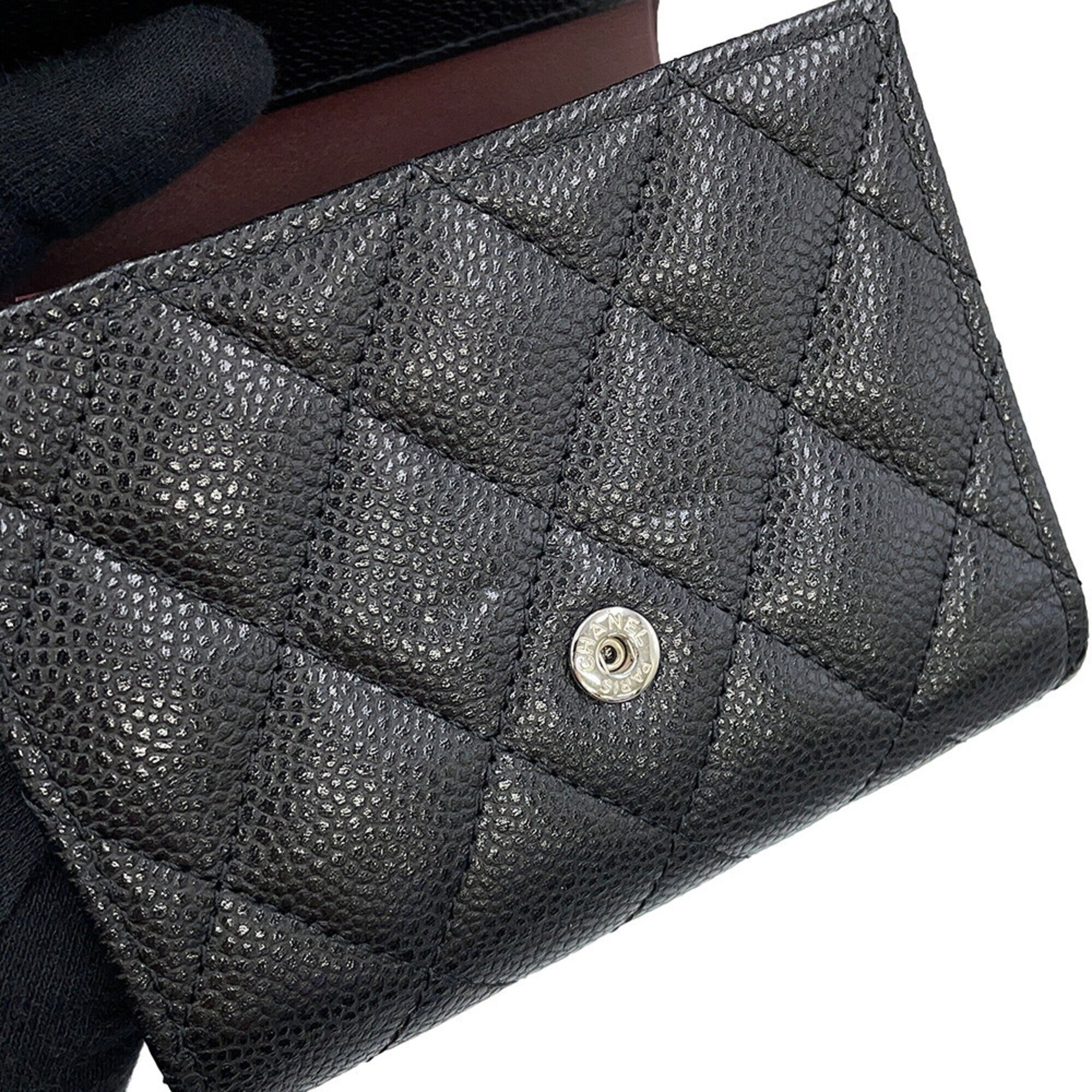 Chanel Black Grained Calfskin Wallet (Tri-Fold)
