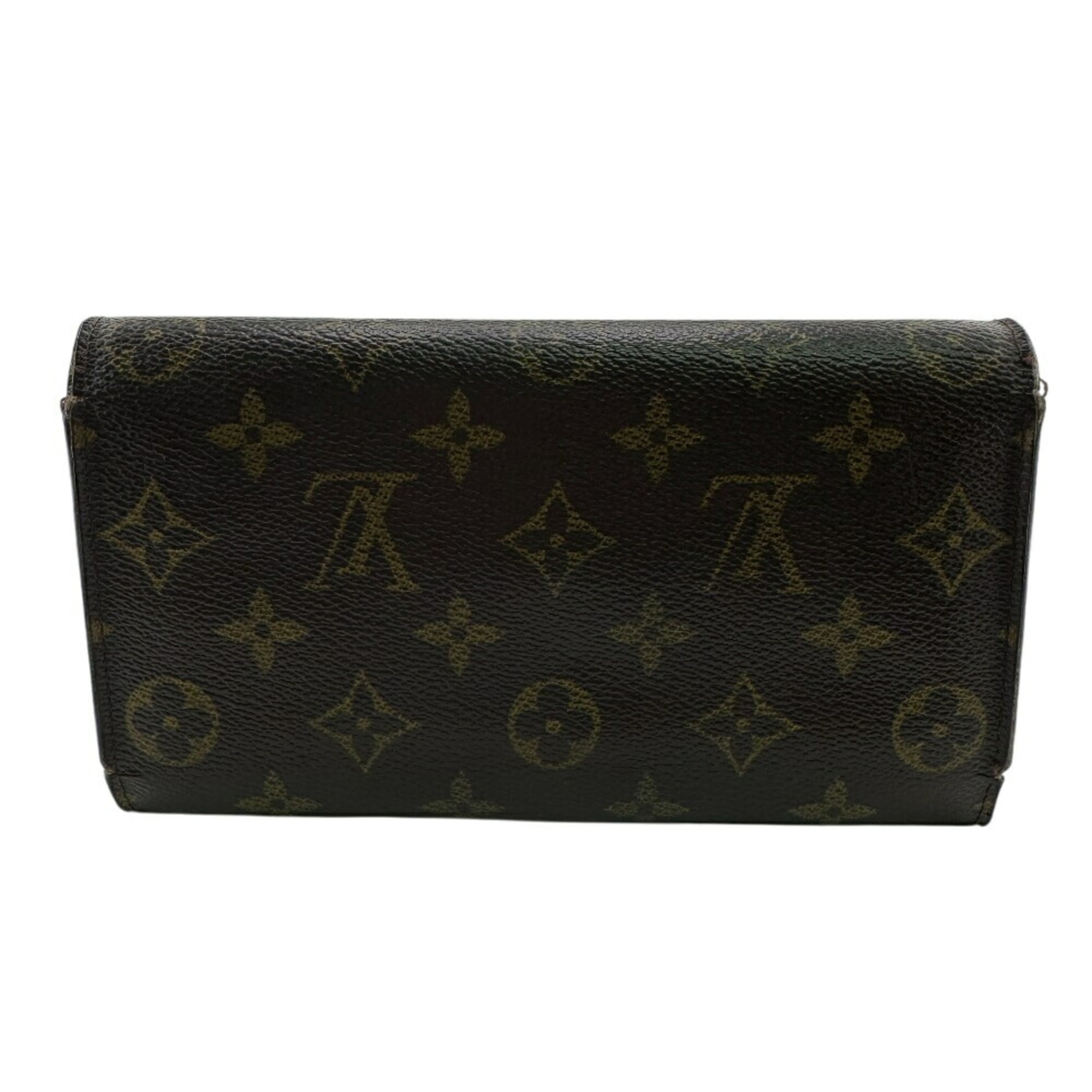 Louis Vuitton Brown Leather Long Wallet (Tri-Fold)
