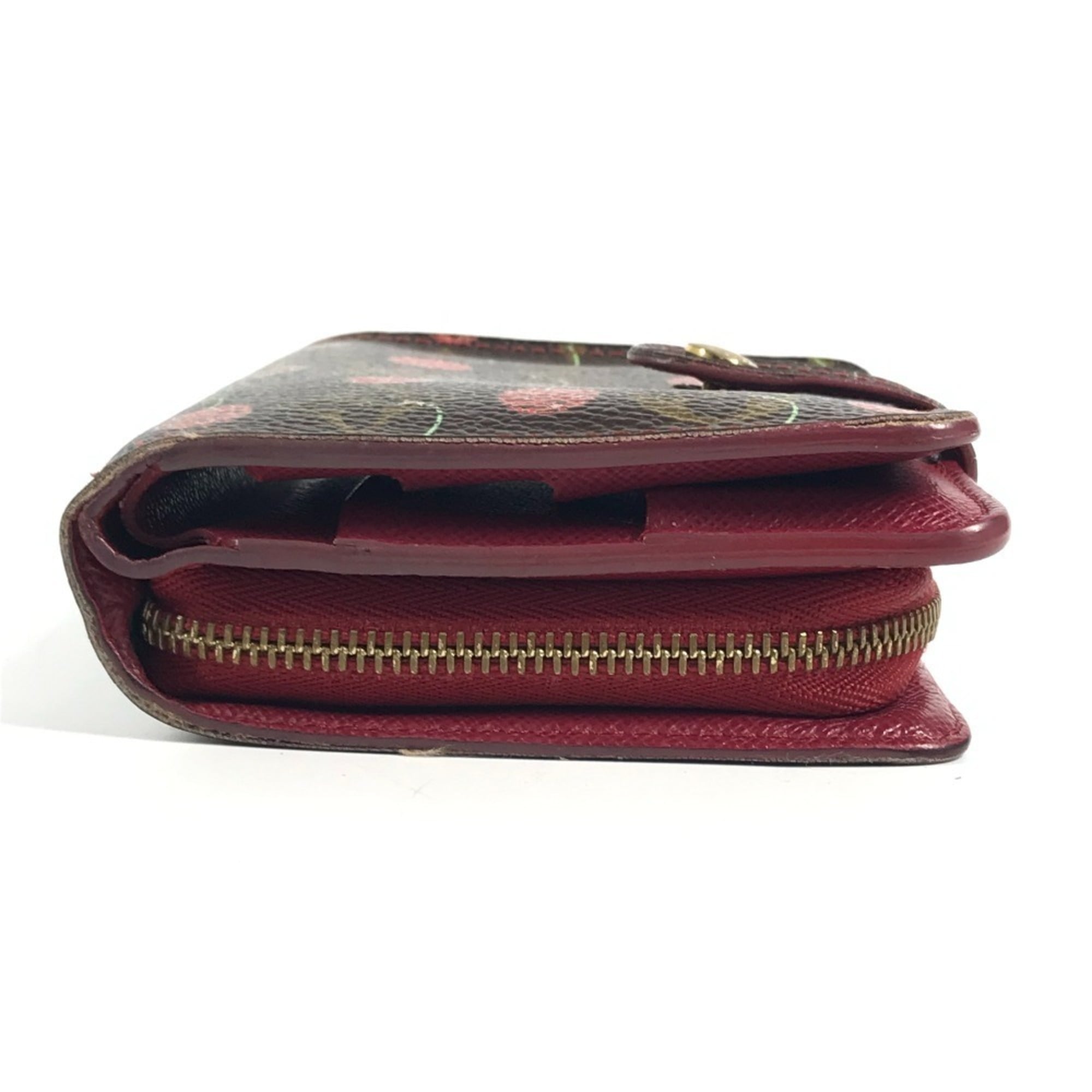 Louis Vuitton Brown Red Color Monogram Cherry Blossom Canvas Wallet